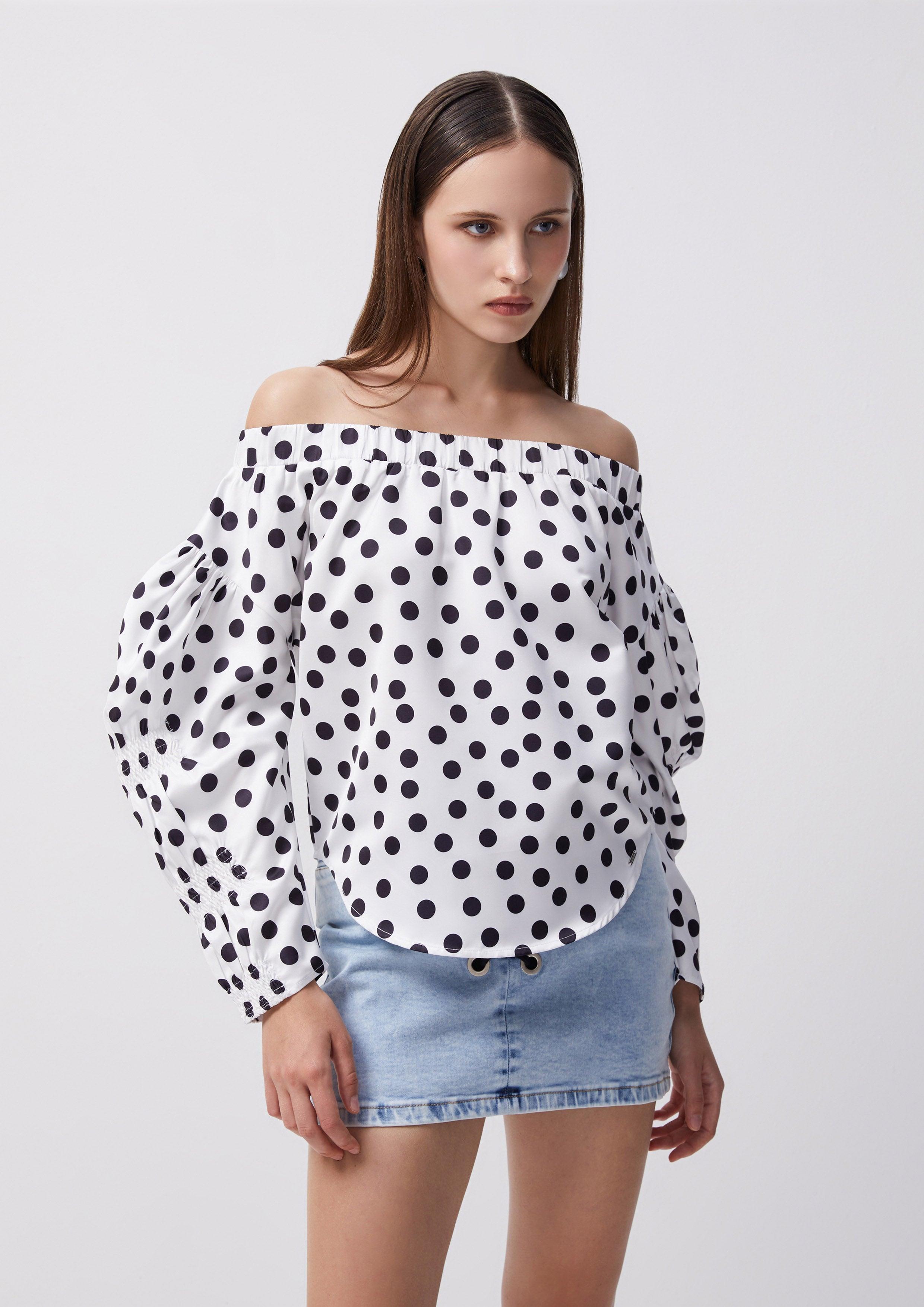 Sun-Kissed Haven Dot Elasticated Neck Blouse - Quinn TH