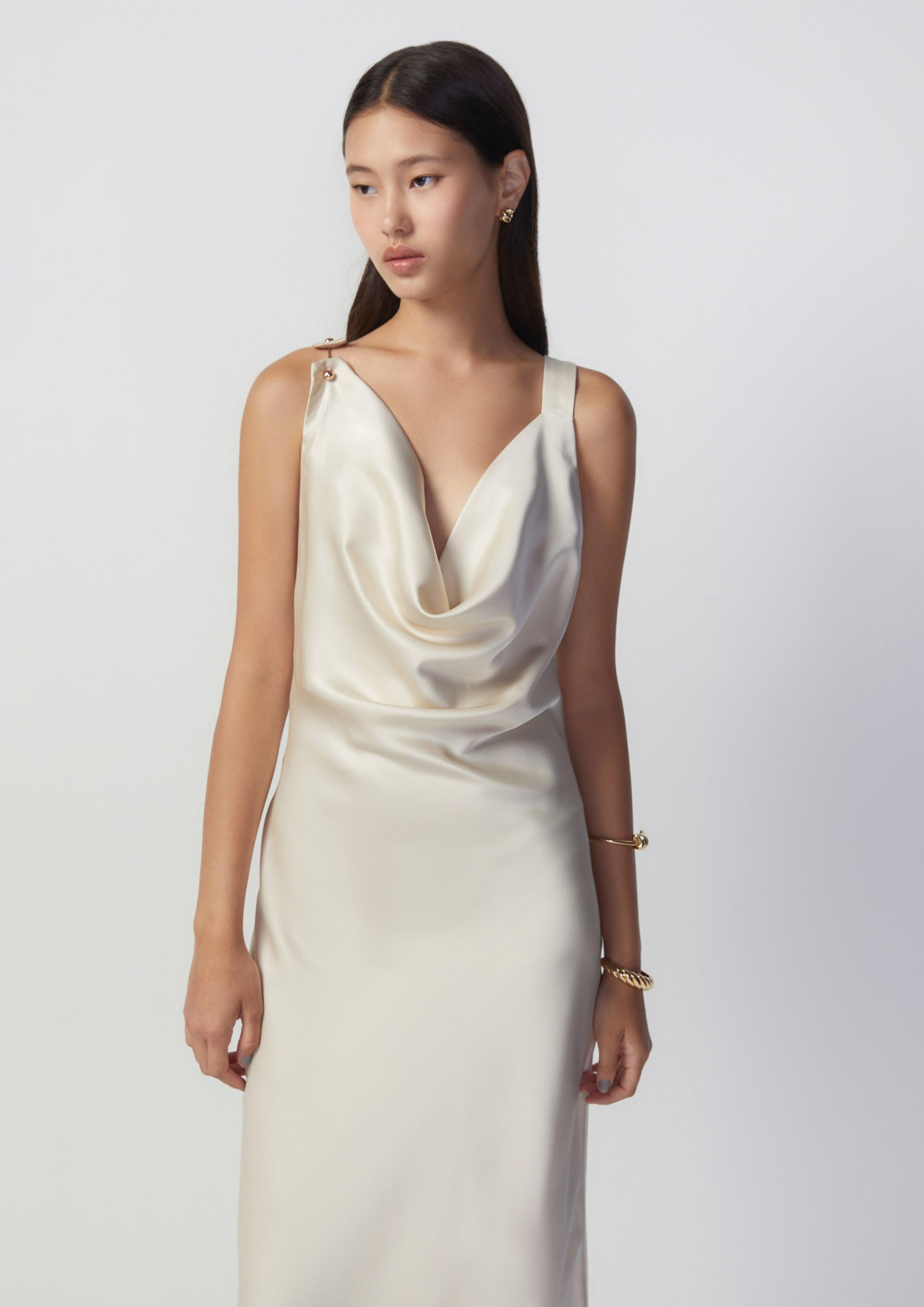 Seaside Retreat Satin Drape Collar Dress - Quinn TH