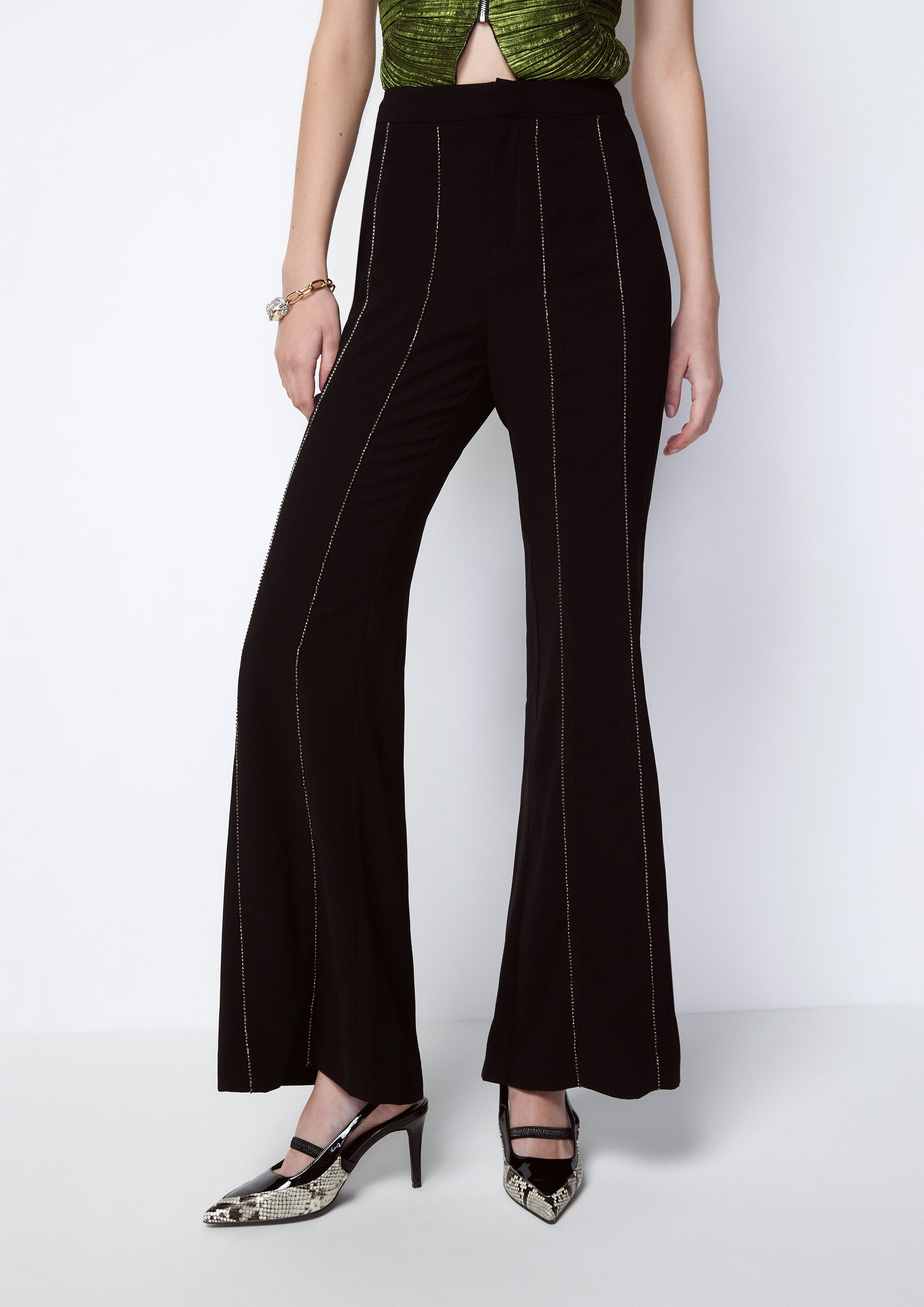 Rhinestone Stripe Flare Trousers