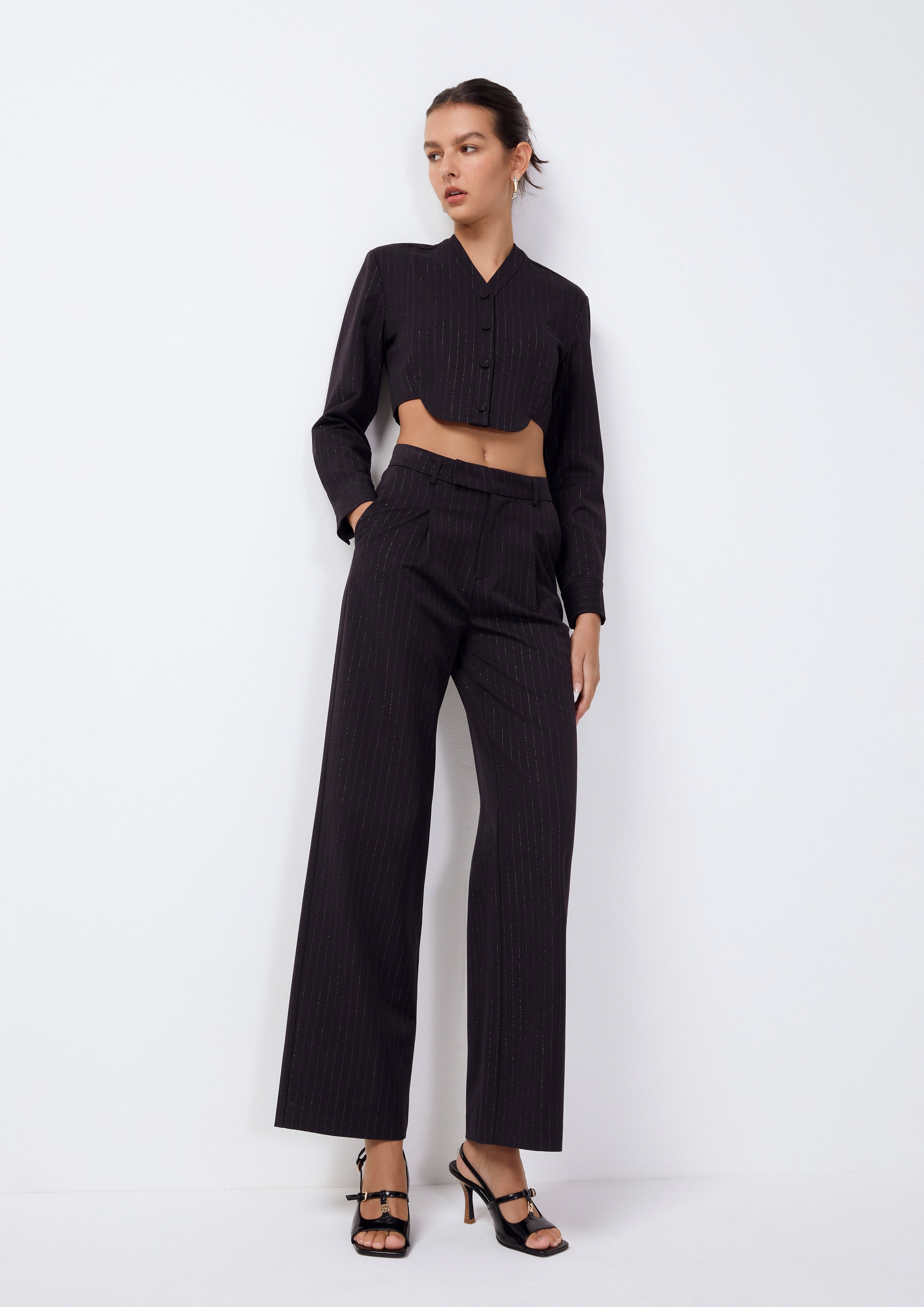 Sleek Stripe Wide Leg Trousers