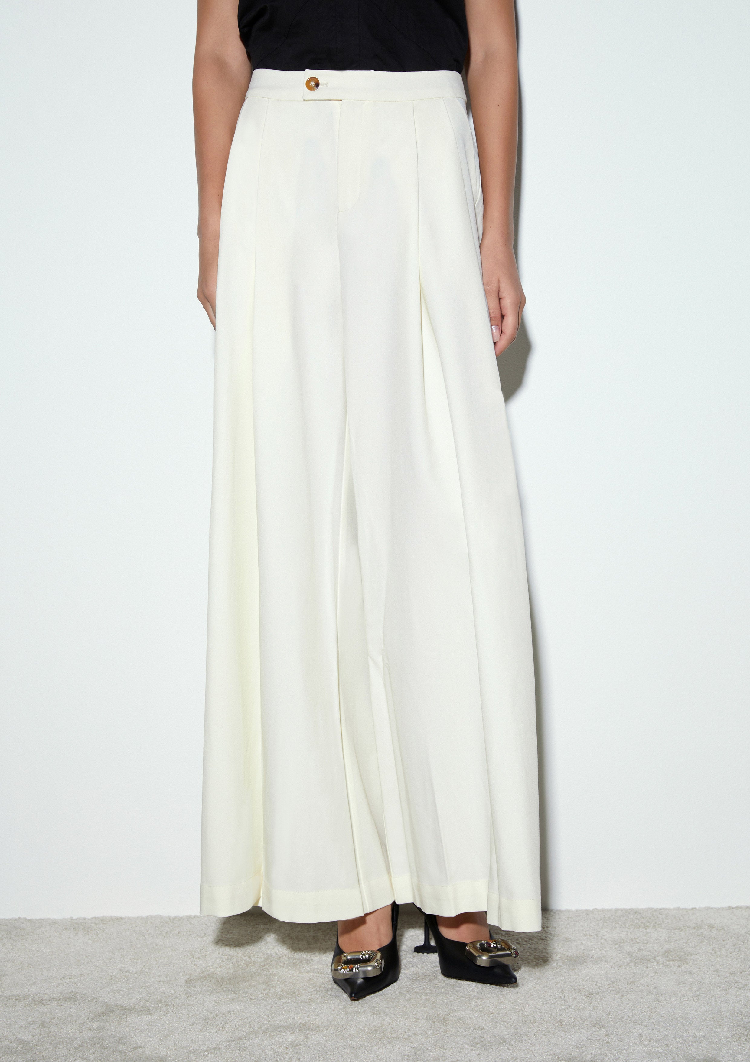 Pleated Flared Wide-Leg Trousers