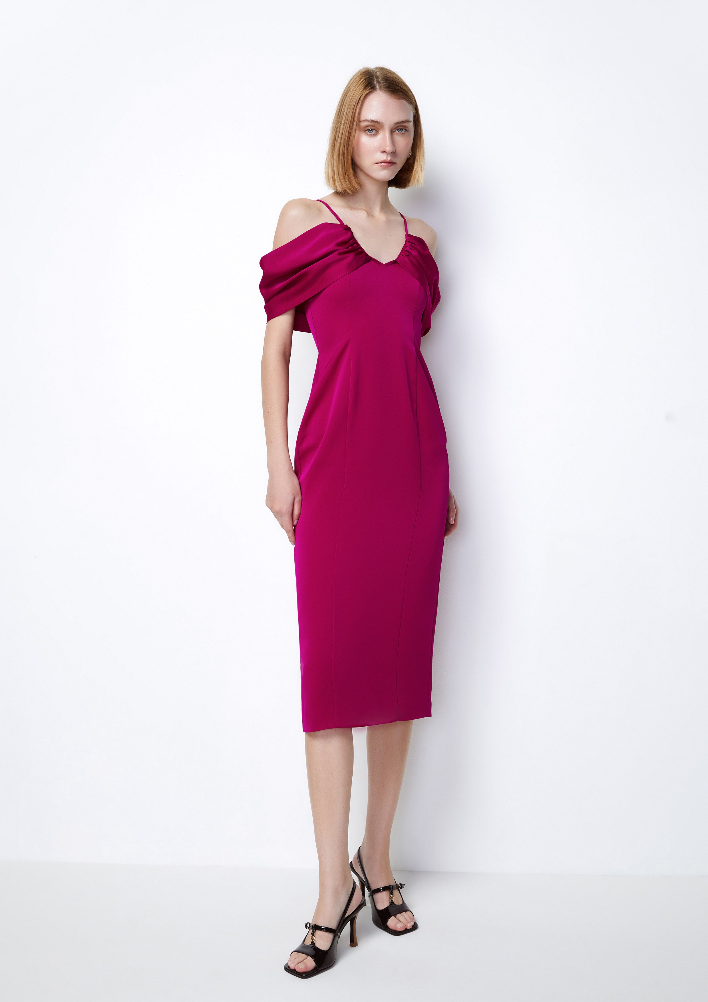 Draped Bardot Midi Dress