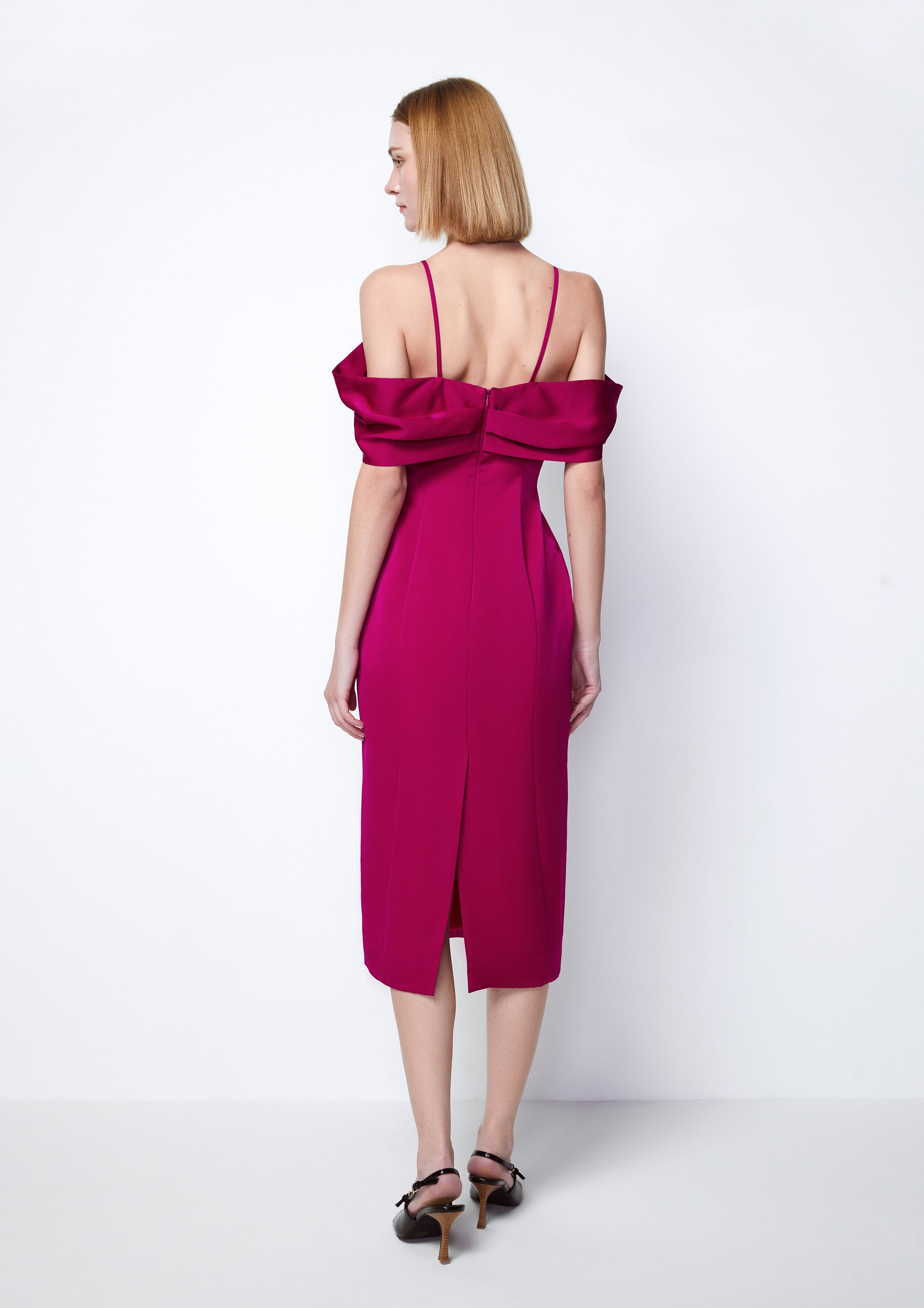 Draped Bardot Midi Dress