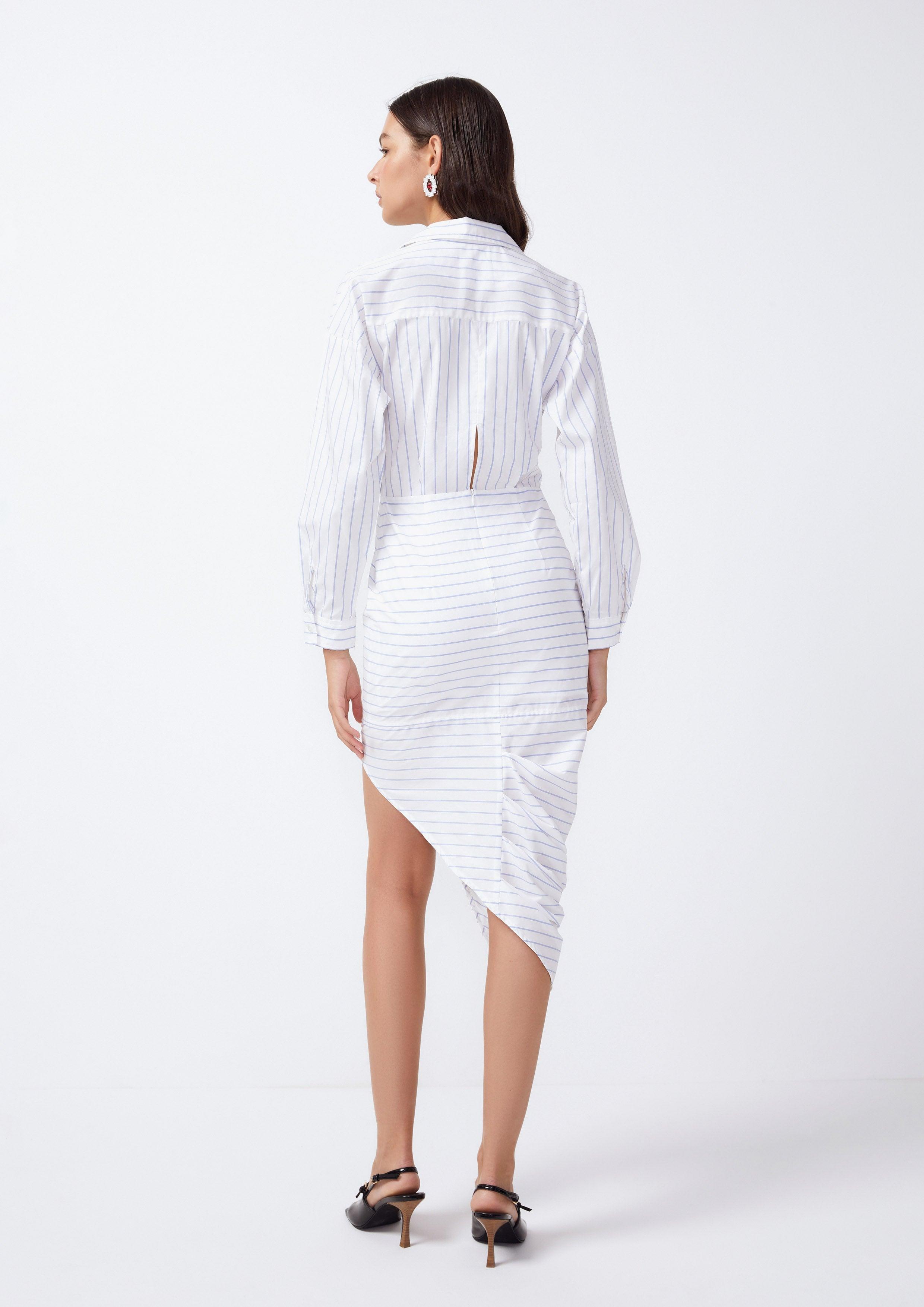 Refined Striped Asymmetric Midi Shirt Dress - QuinnOfficial Store