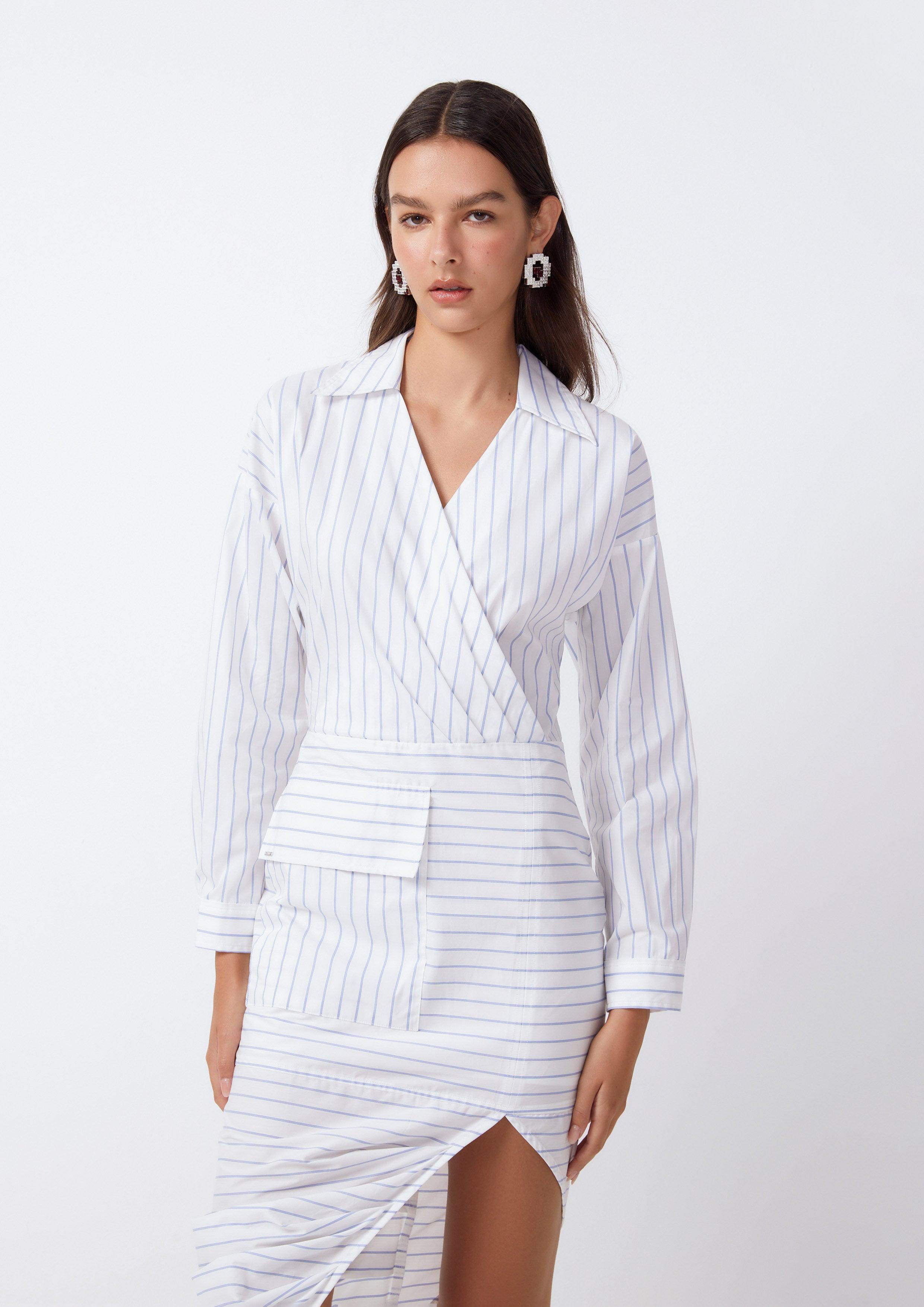 Refined Striped Asymmetric Midi Shirt Dress - QuinnOfficial Store