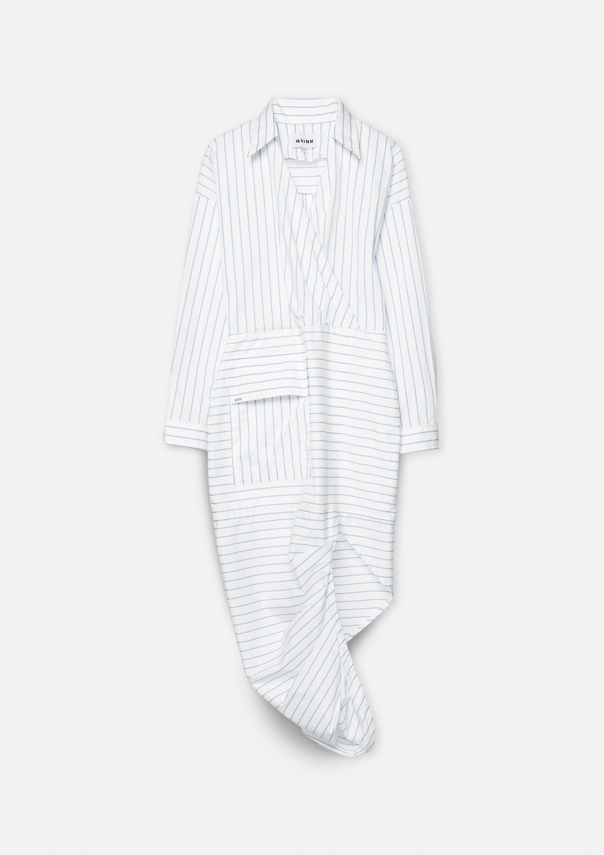 Refined Striped Asymmetric Midi Shirt Dress - QuinnOfficial Store