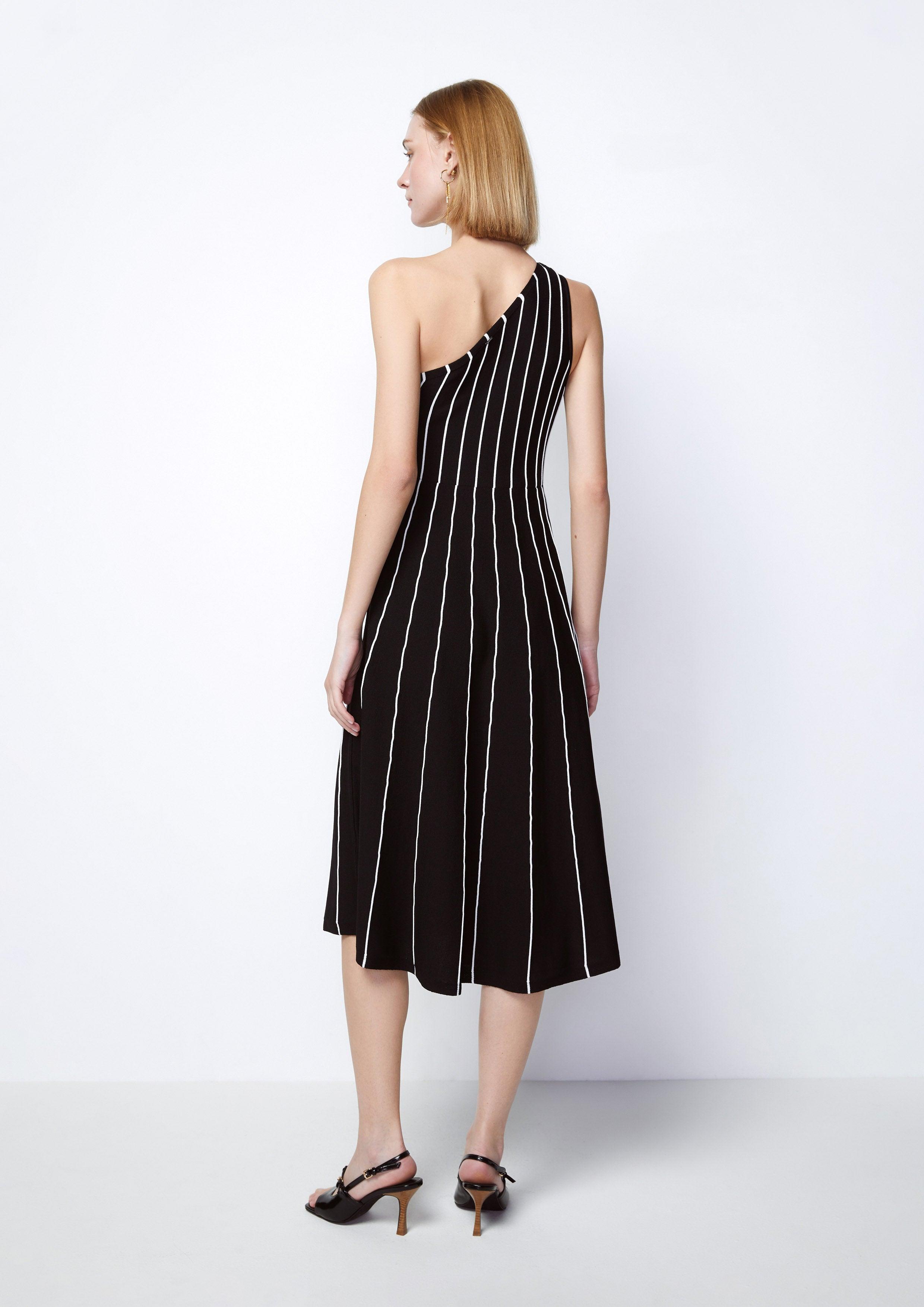 Sleek Stripe Asymmetric Neckline Midi Dress - QuinnOfficial Store