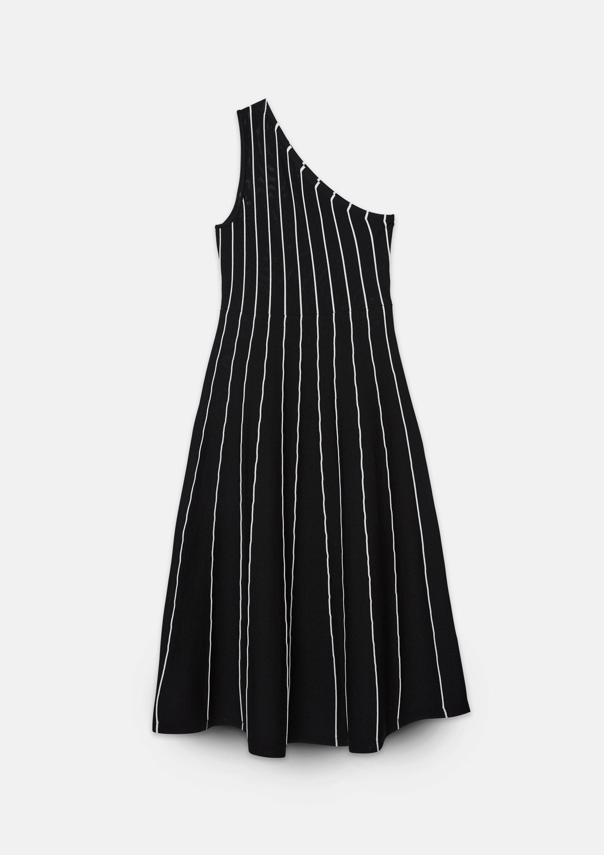 Sleek Stripe Asymmetric Neckline Midi Dress - QuinnOfficial Store