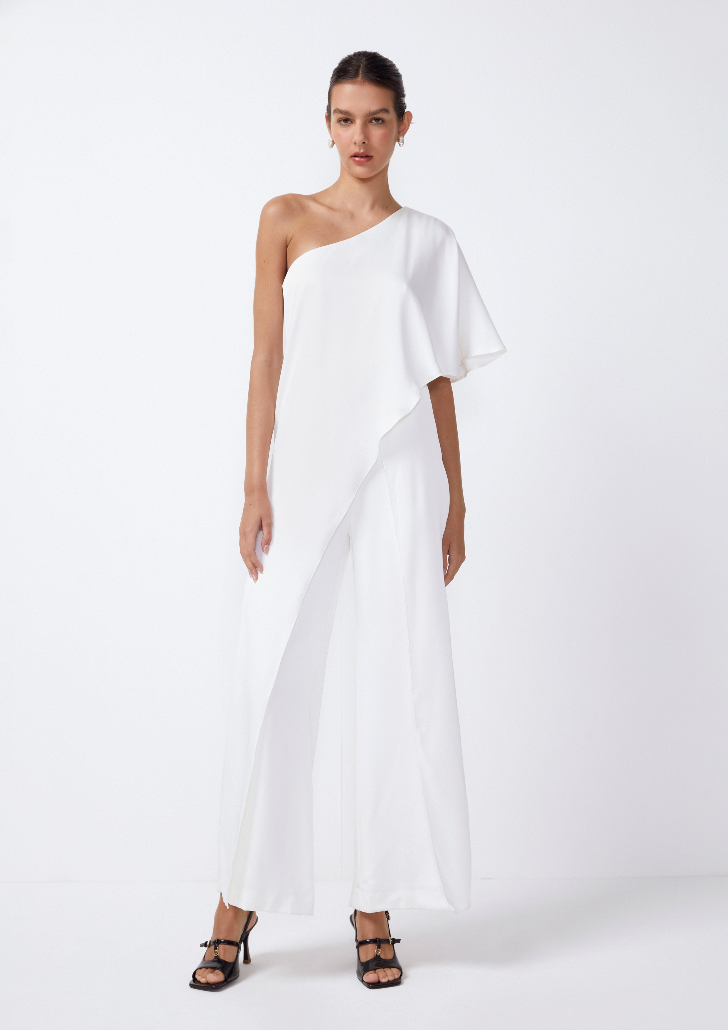 Asymmetric Neckline Draped Flow Jumpsuit