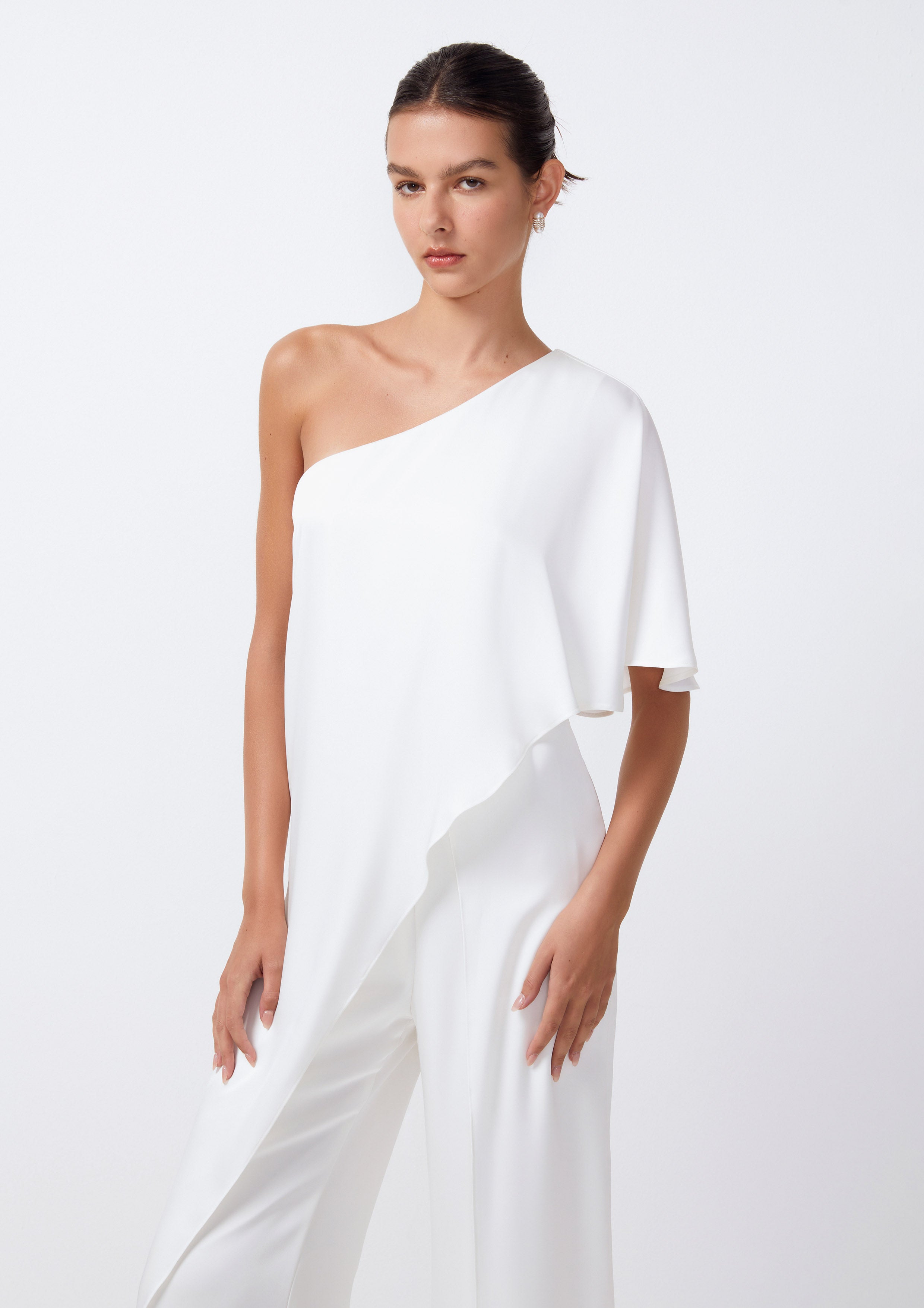 Asymmetric Neckline Draped Flow Jumpsuit