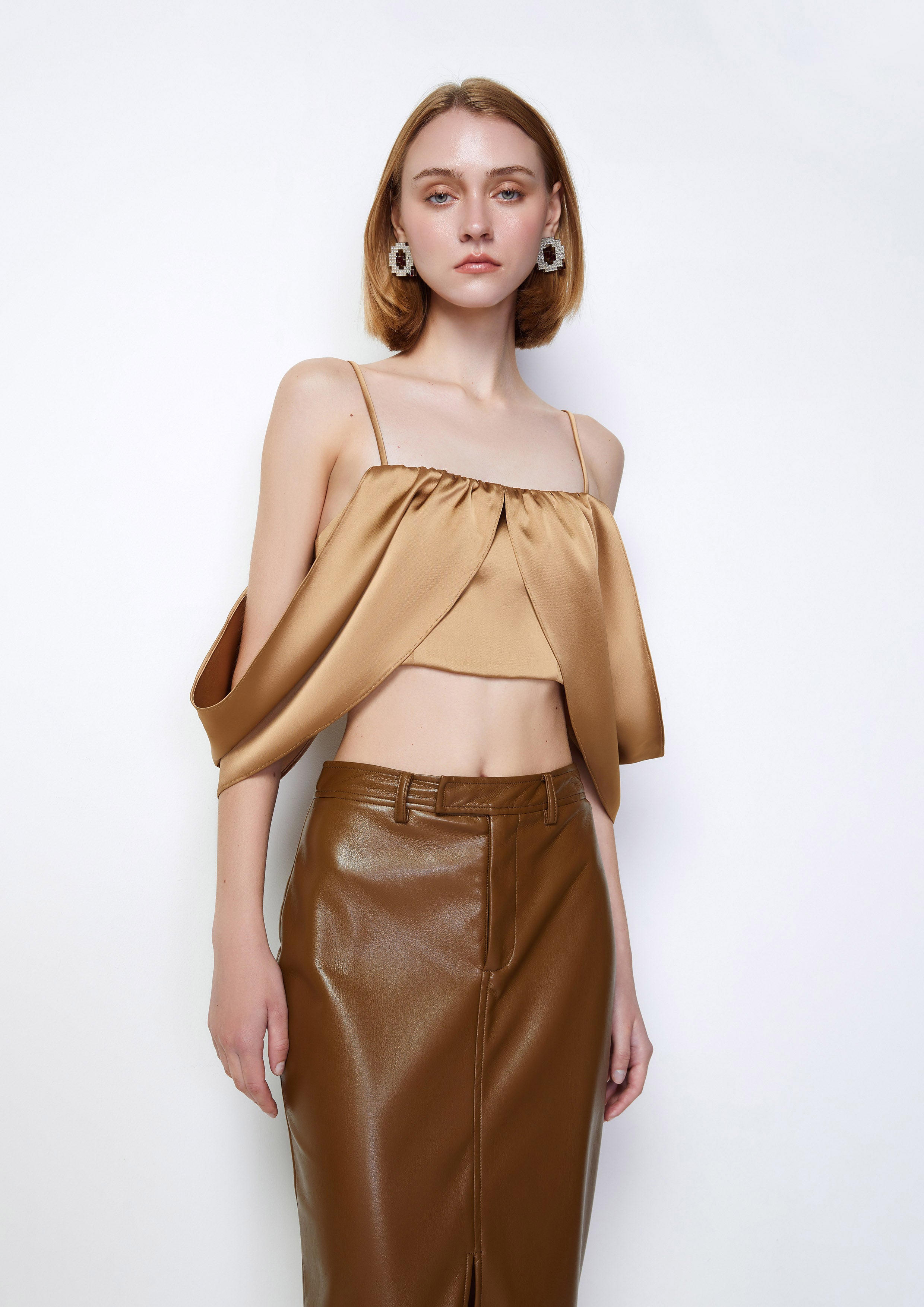 Metallic Bronze Draped Crop Top