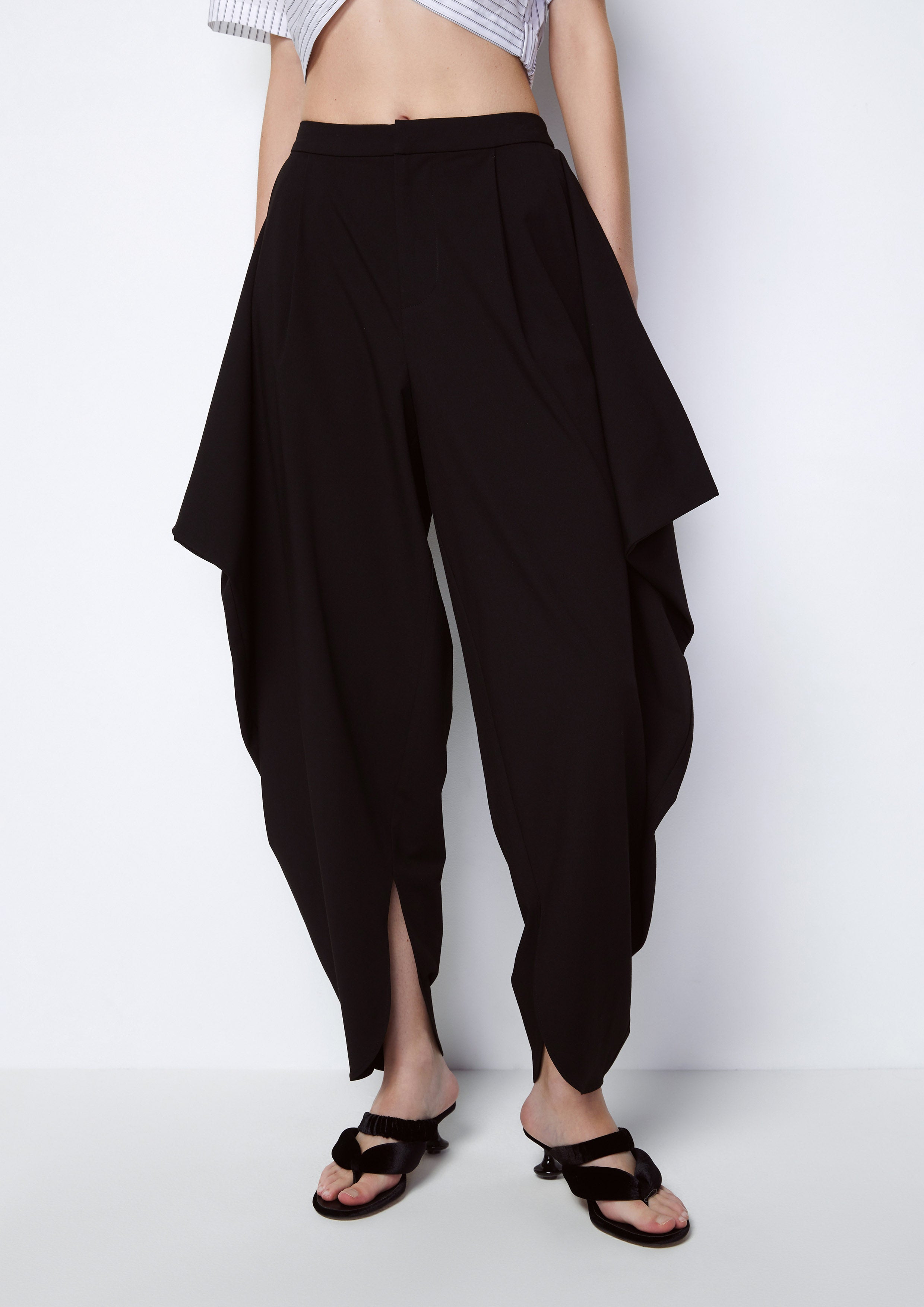 Draped Wing Wide Leg Pants