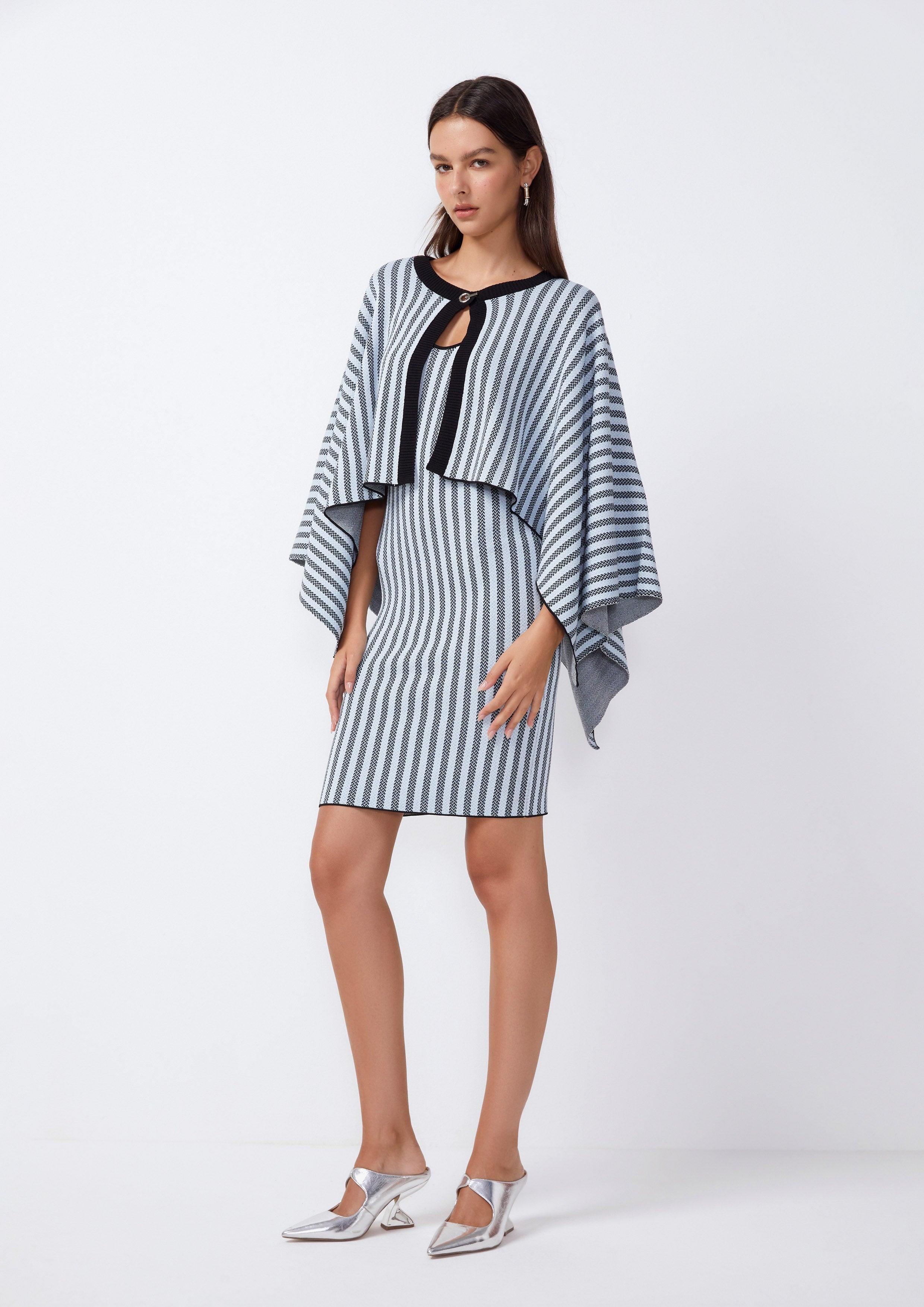 Herringbone Stripe Cape Dress - QuinnOfficial Store