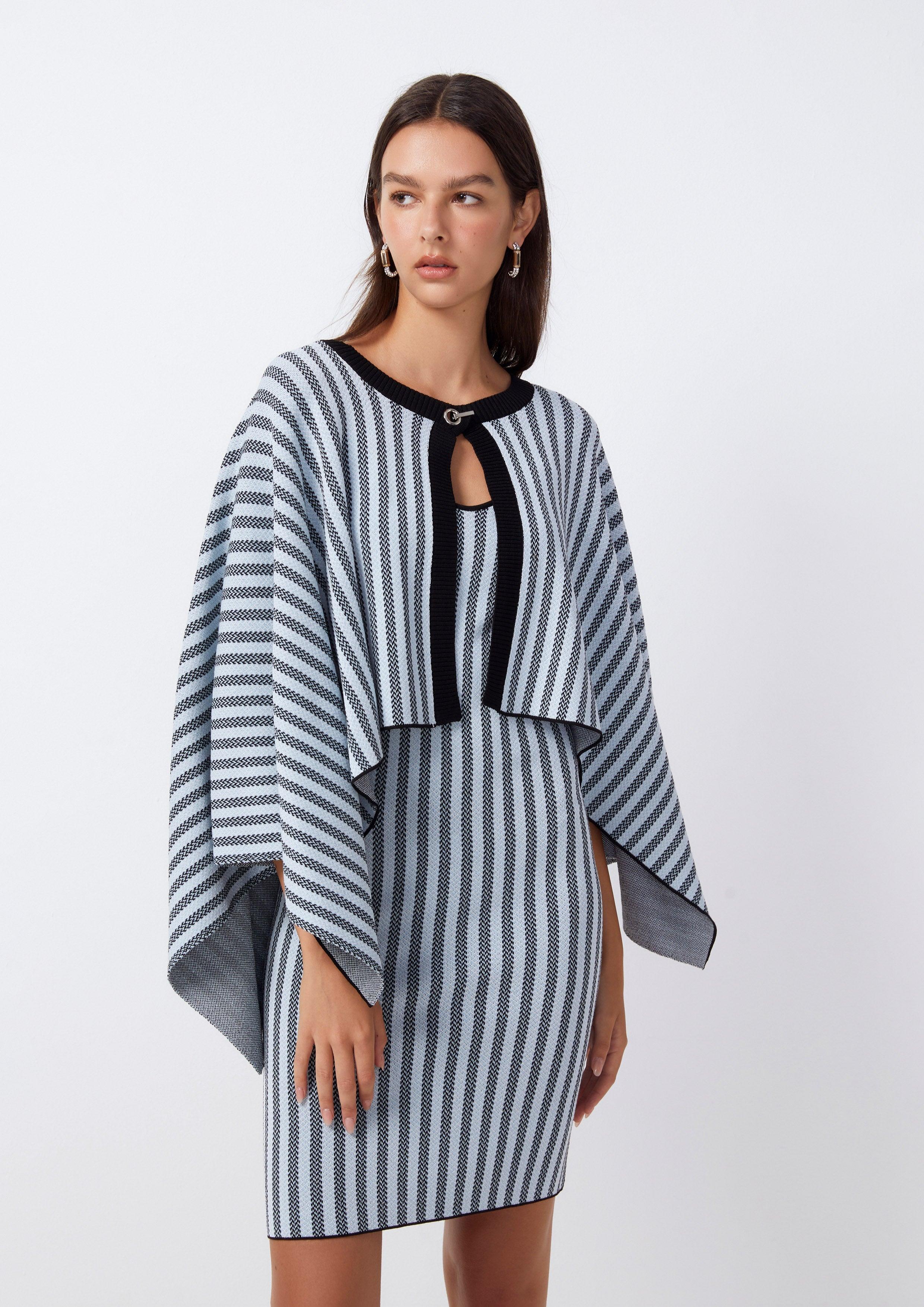 Herringbone Stripe Cape Dress - QuinnOfficial Store