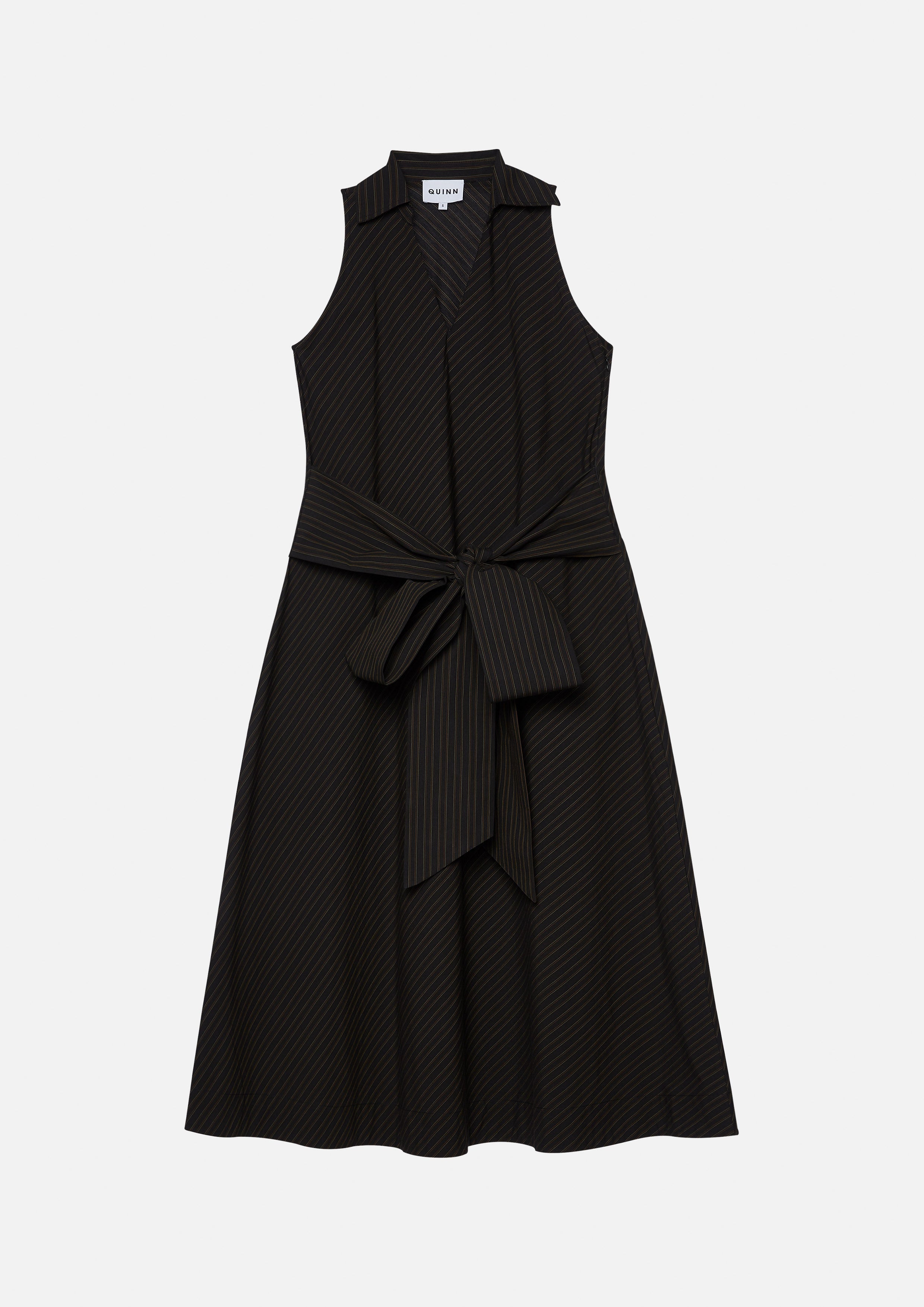 Diagonal Striped Sleeveless Belted Waist Midi Dress