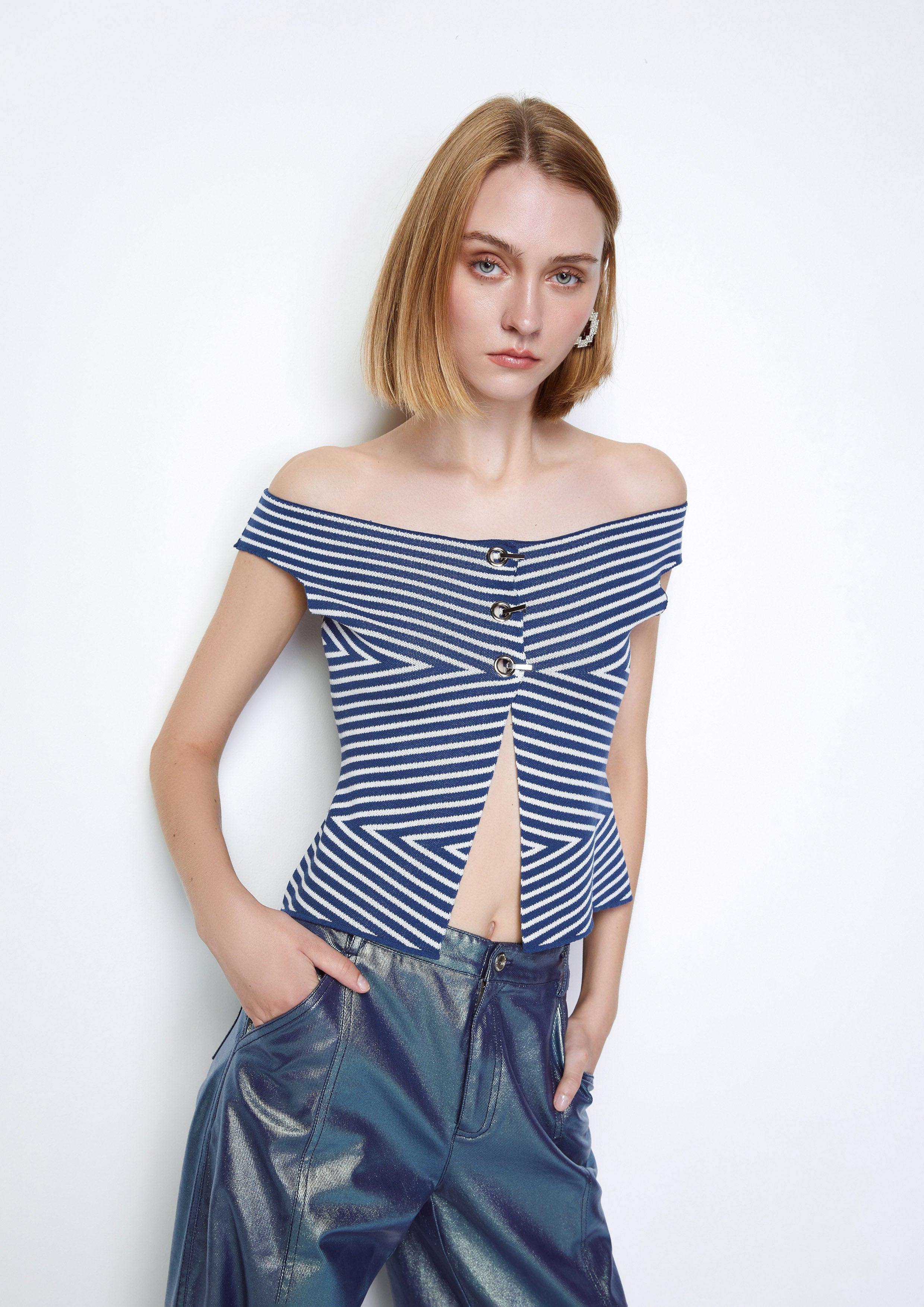 Cross Striped Off Shoulder Top - QuinnOfficial Store