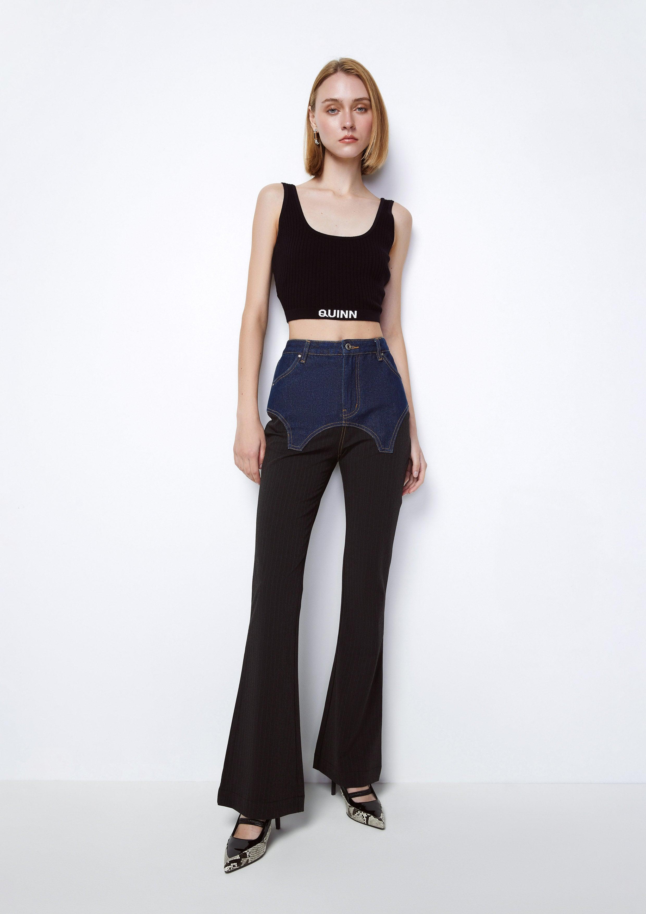 Quinn Refined Stripe Denim Decorated Flare Trousers - QuinnOfficial Store