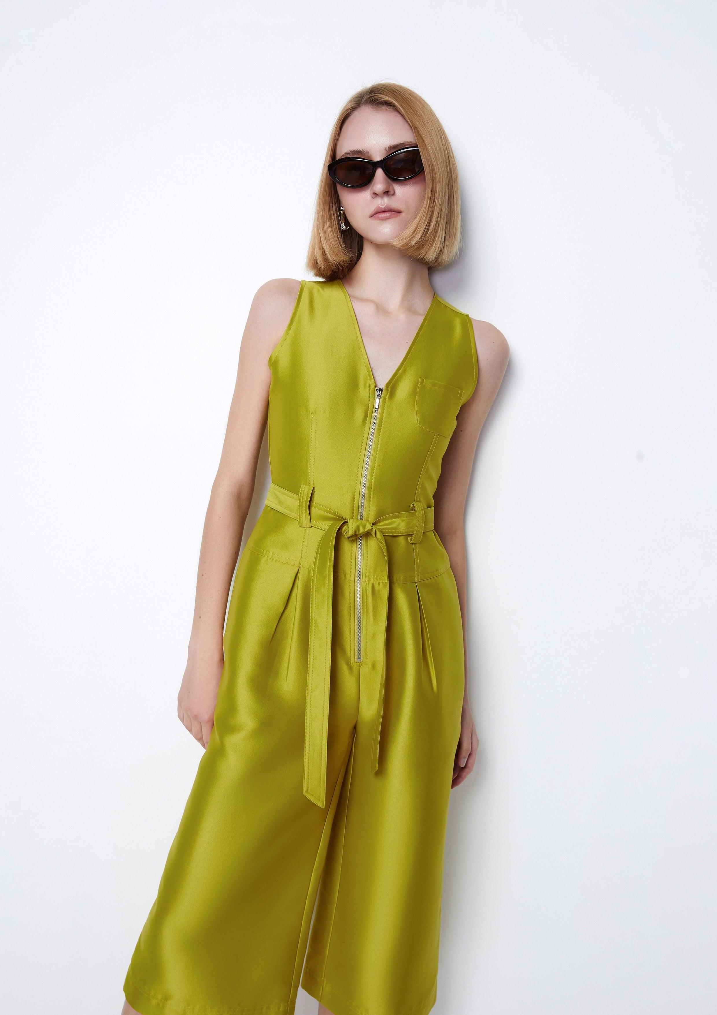 Belted Satin Sleeveless Jumpsuit - QuinnOfficial Store