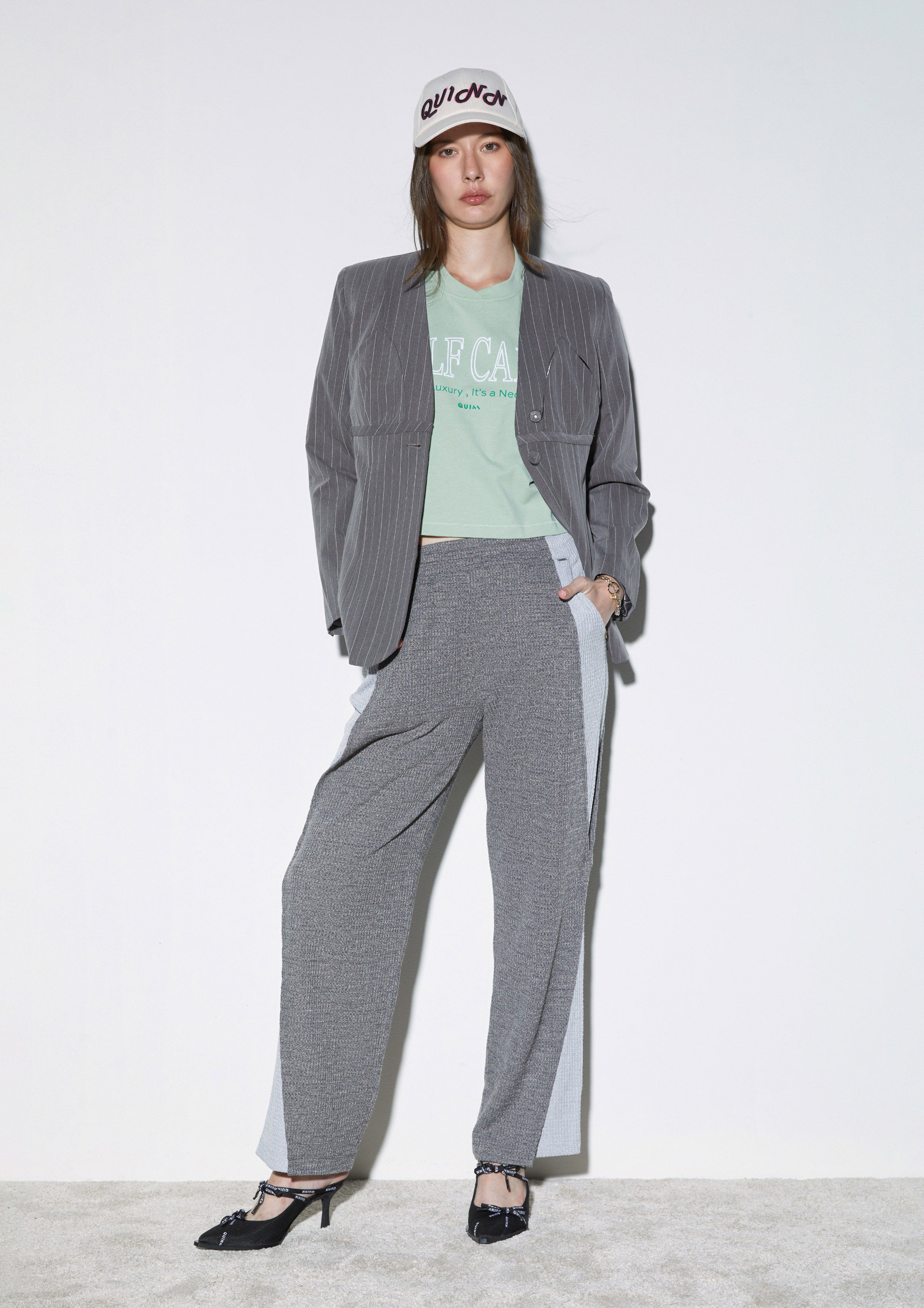 Two-Tone Colour Block Wide-Leg Trousers