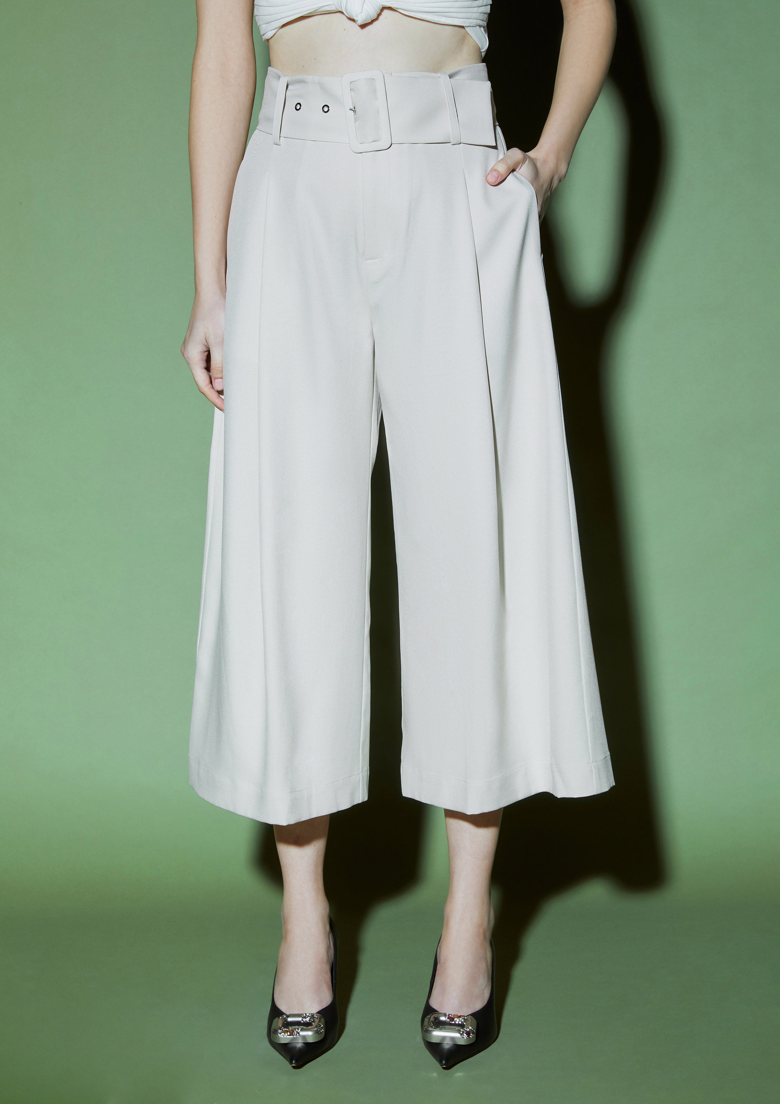 Cropped Length Wide-Leg Trousers