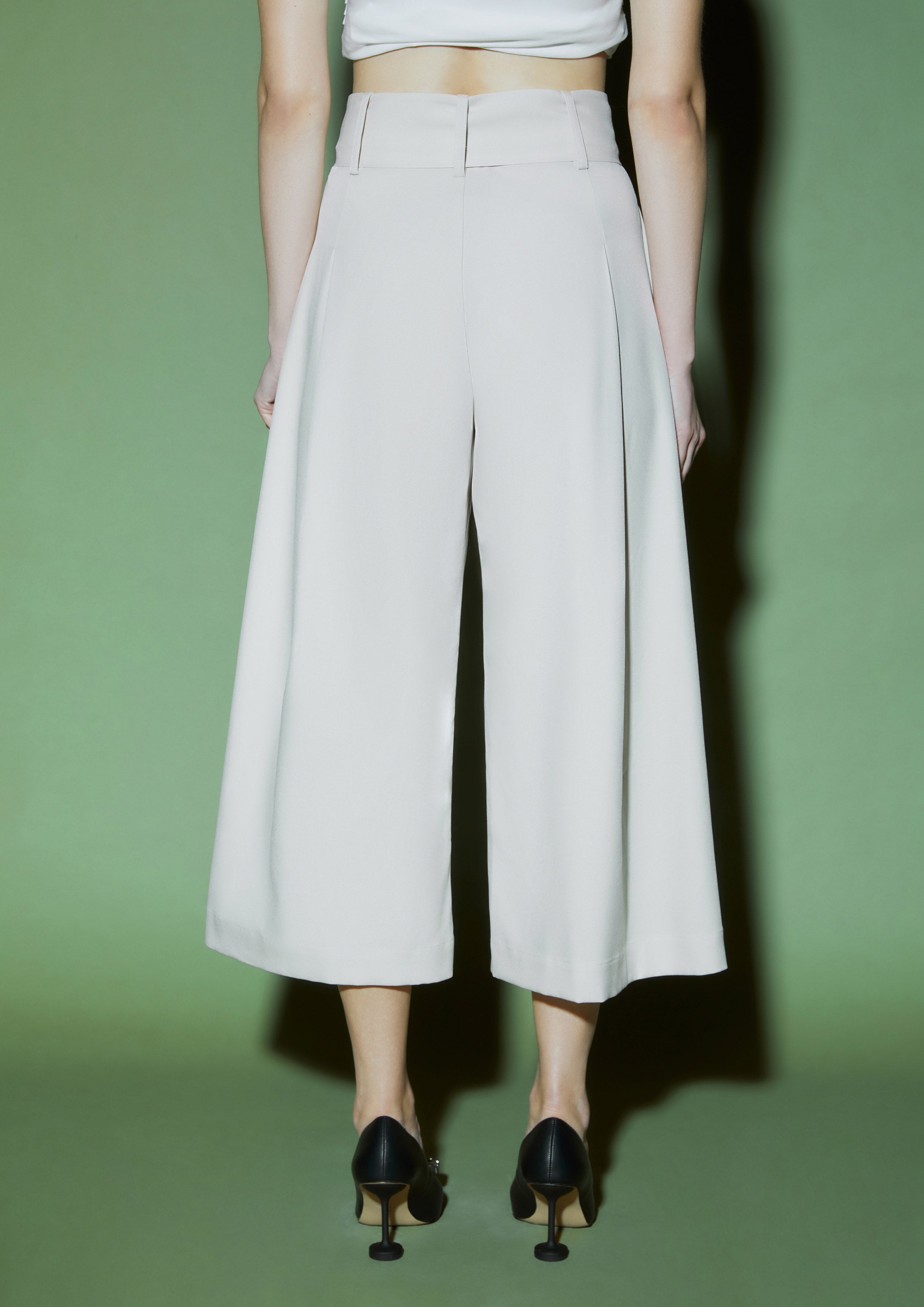 Cropped Length Wide-Leg Trousers