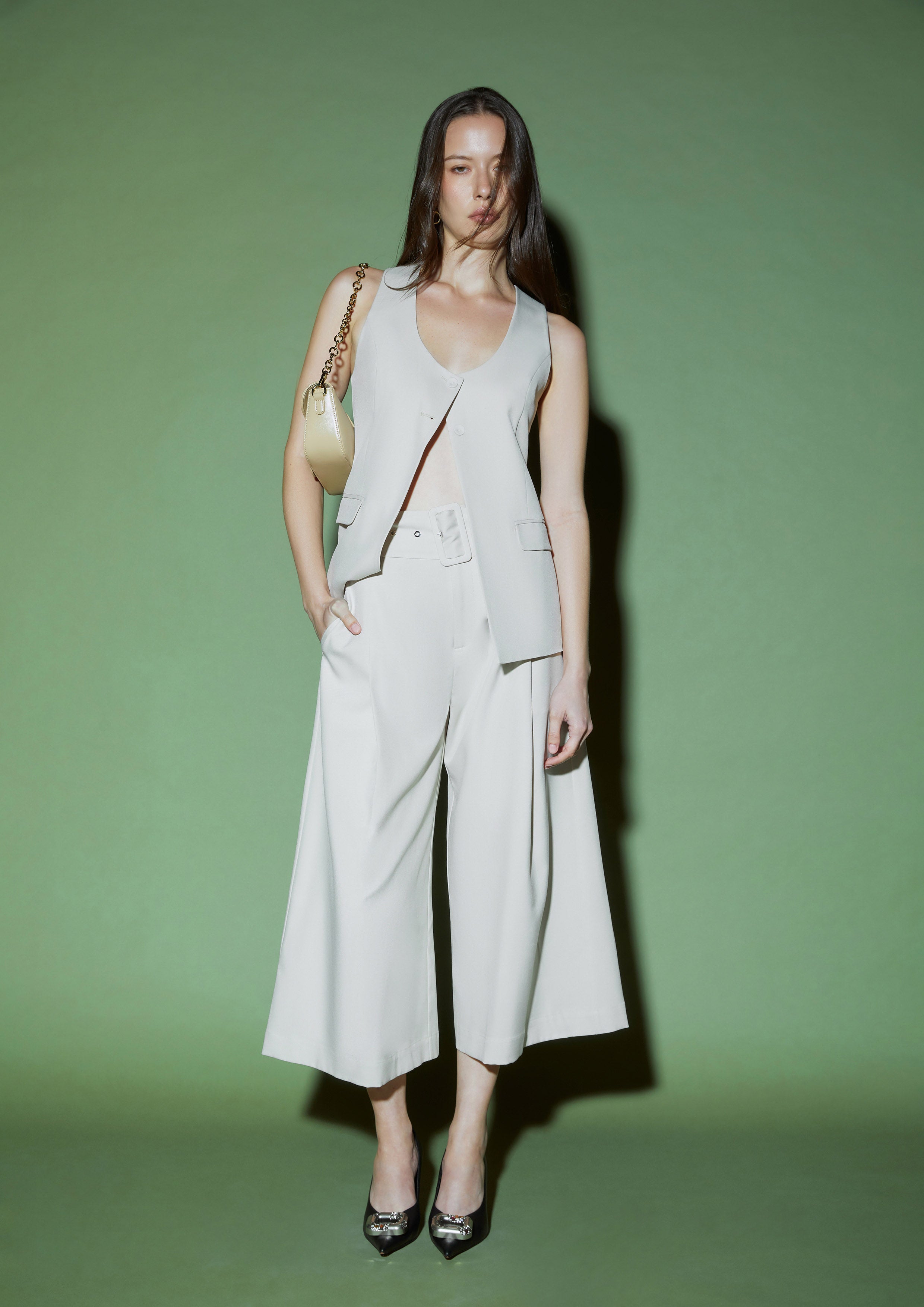 Cropped Length Wide-Leg Trousers