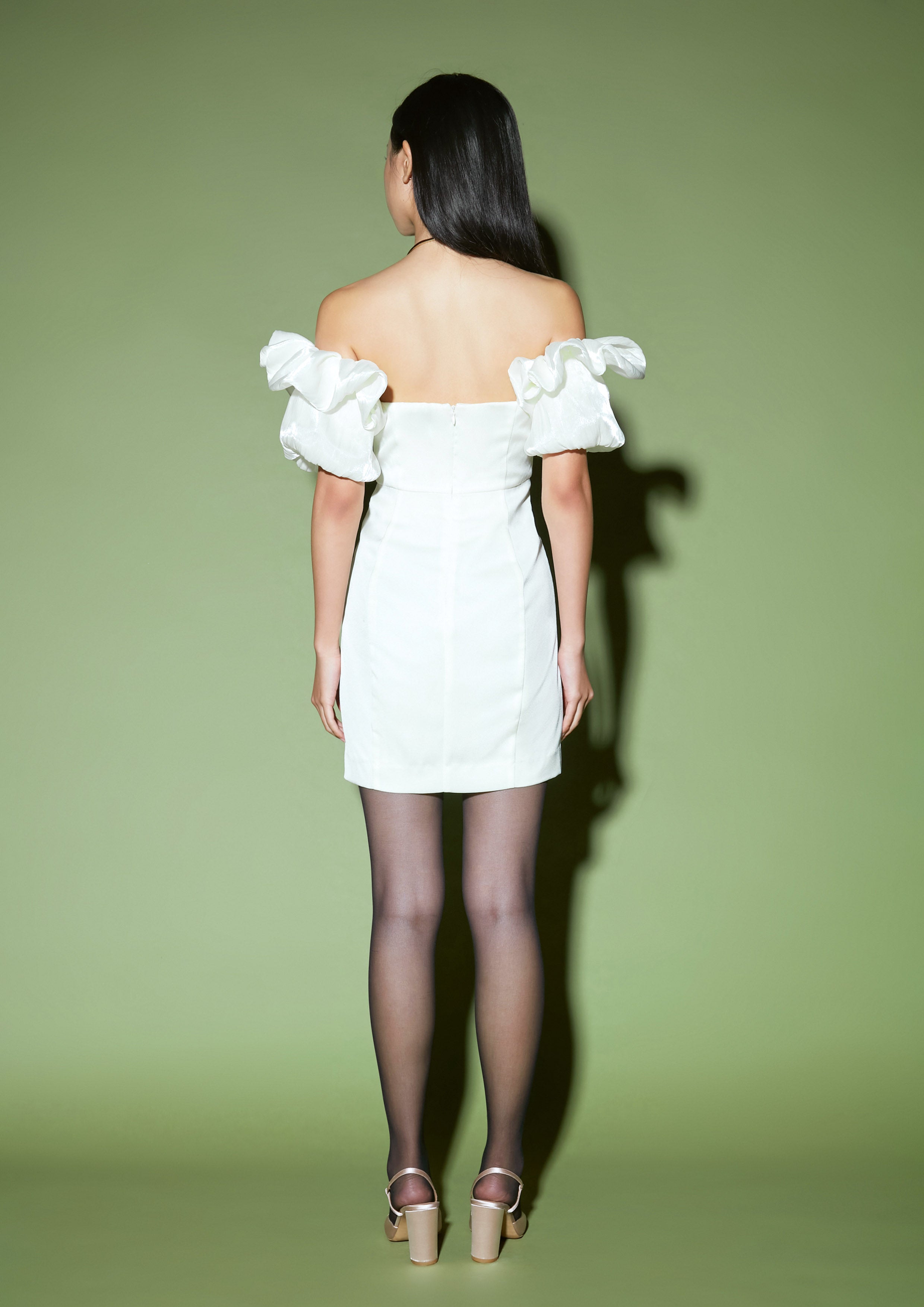 Sculptural Ruffle Off-Shoulder Dress