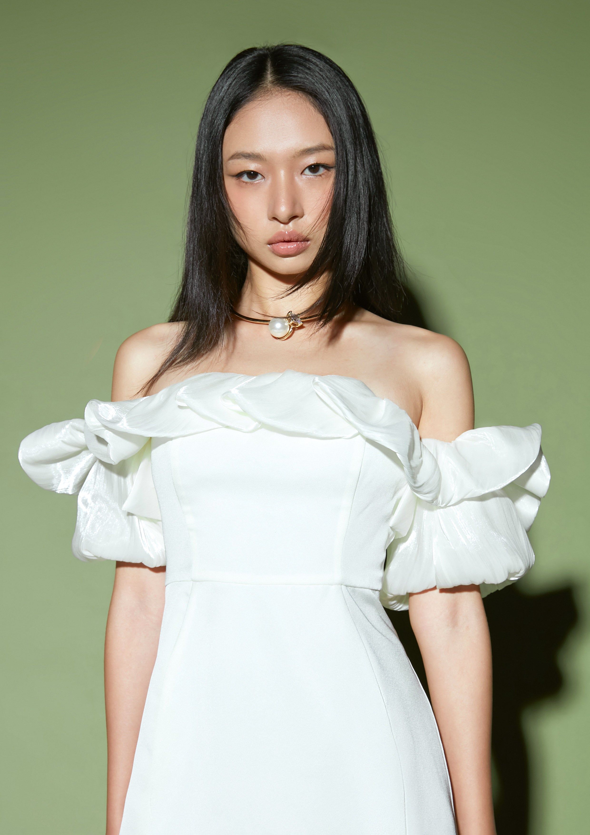 Sculptural Ruffle Off-Shoulder Dress