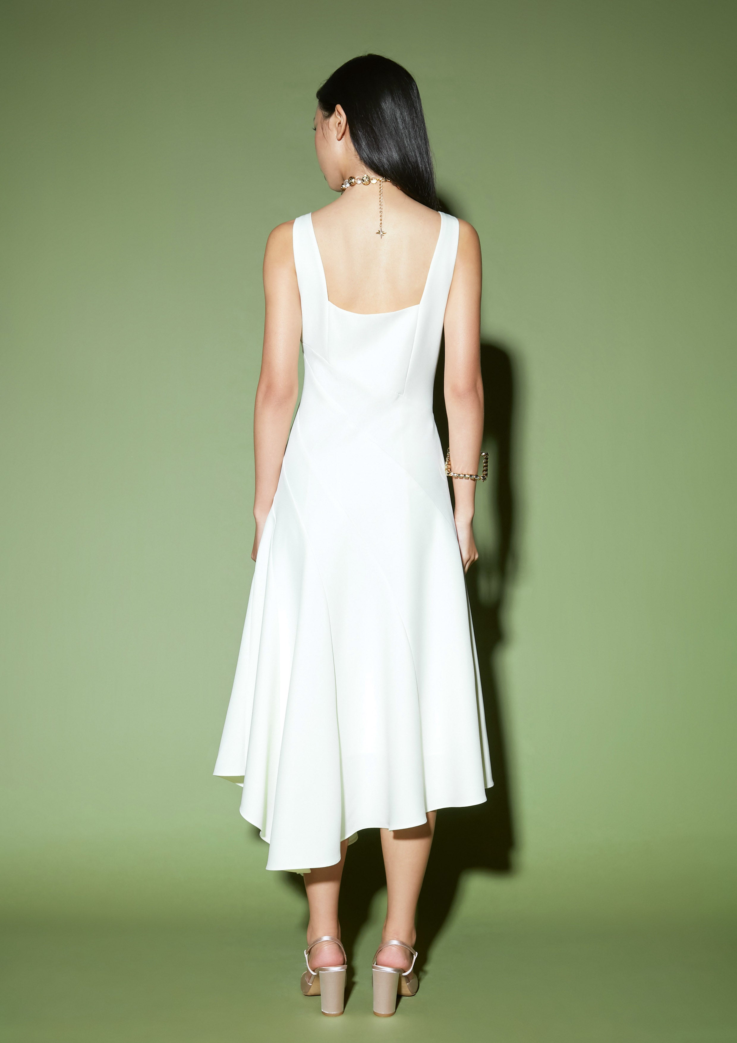 Asymmetric Spiral Seam Midi Dress