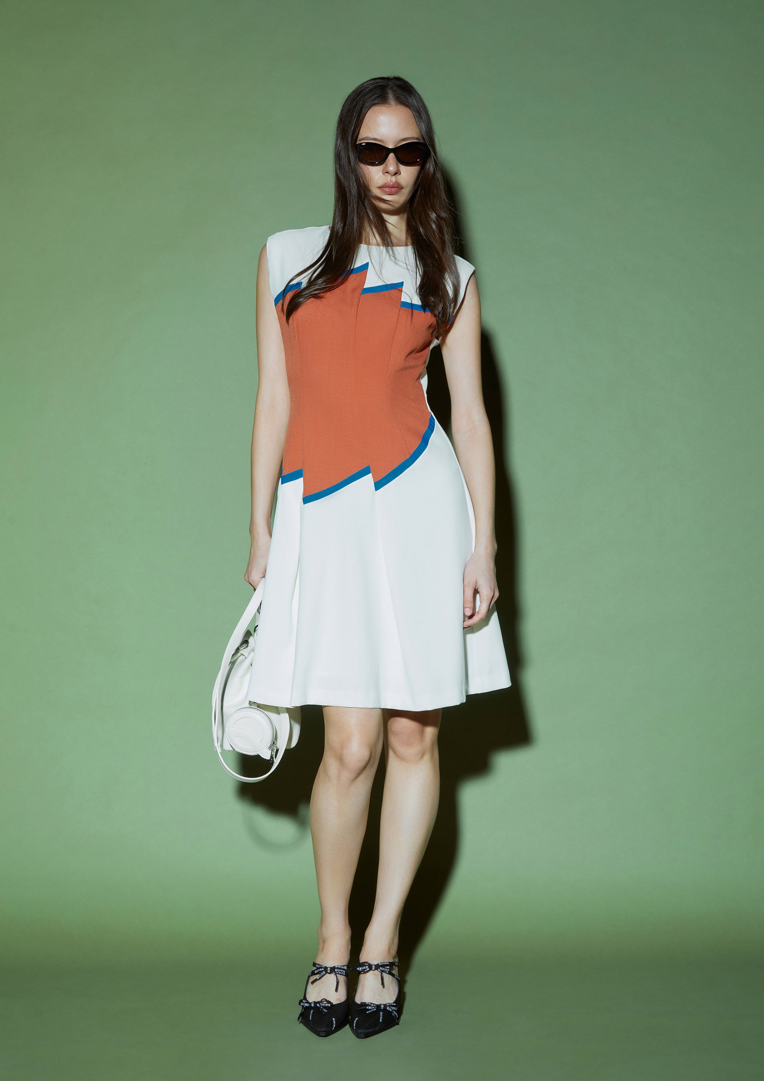 Geometric Contrast Colorblock Fit & Flare Mini Dress