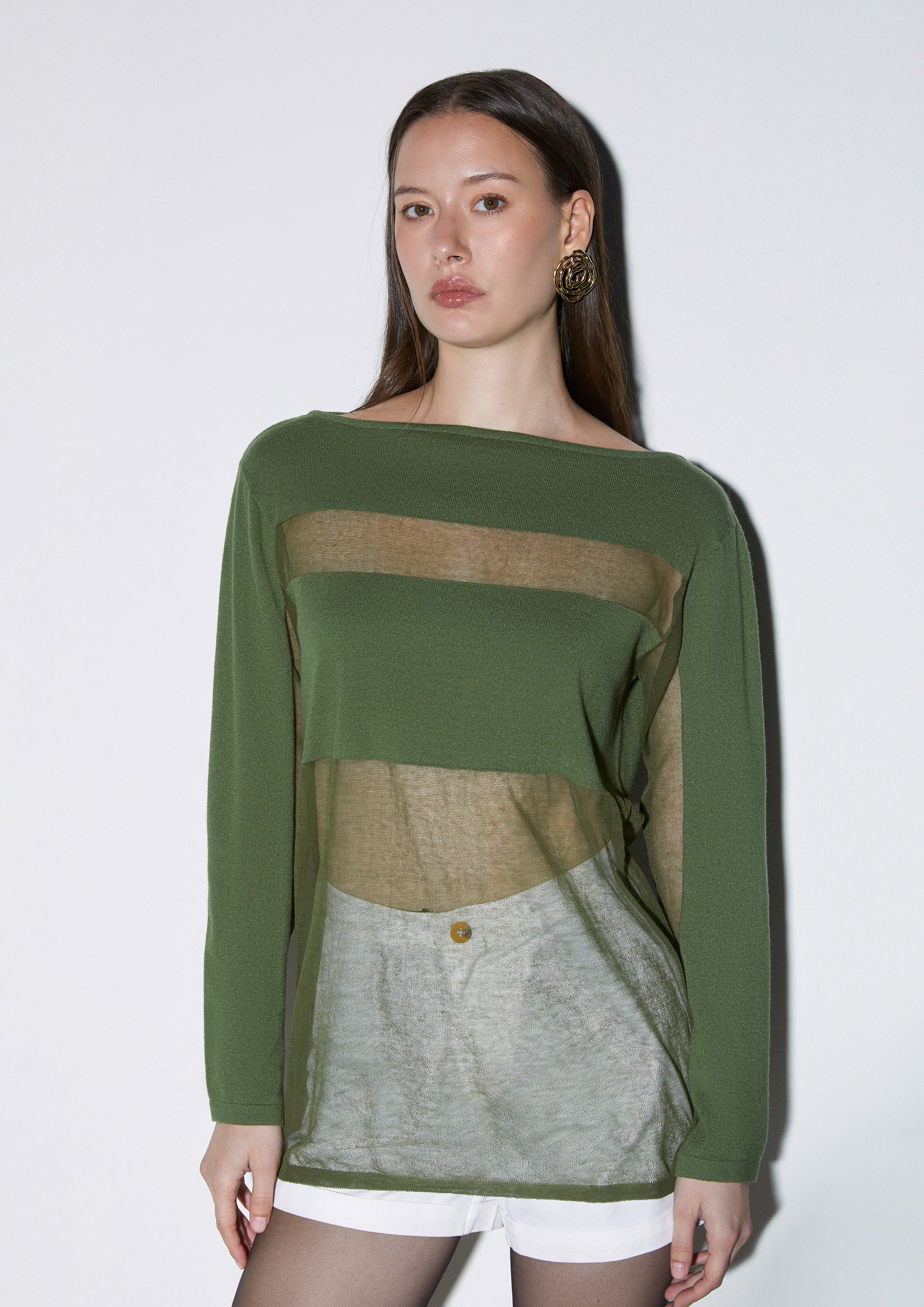 Color Block Sheer Panel Pullover