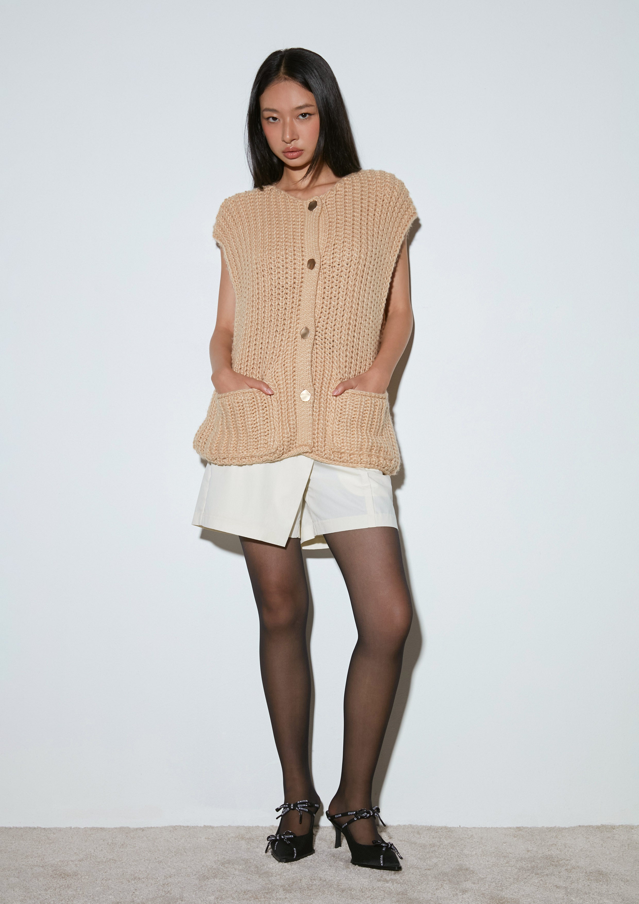 Mesh Knit Button Down Sleeveless Top