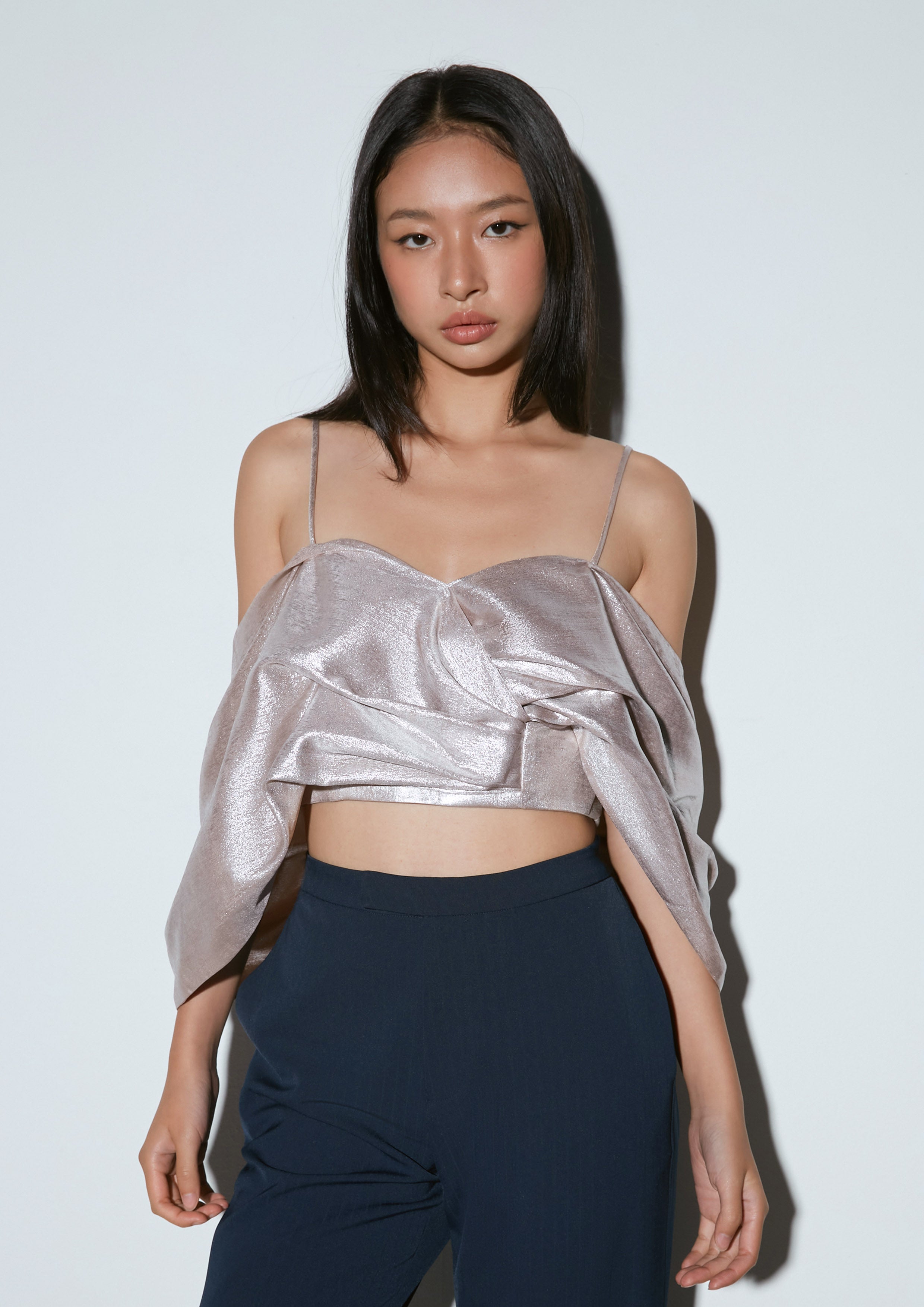 Draped Metallic Bandeau Top