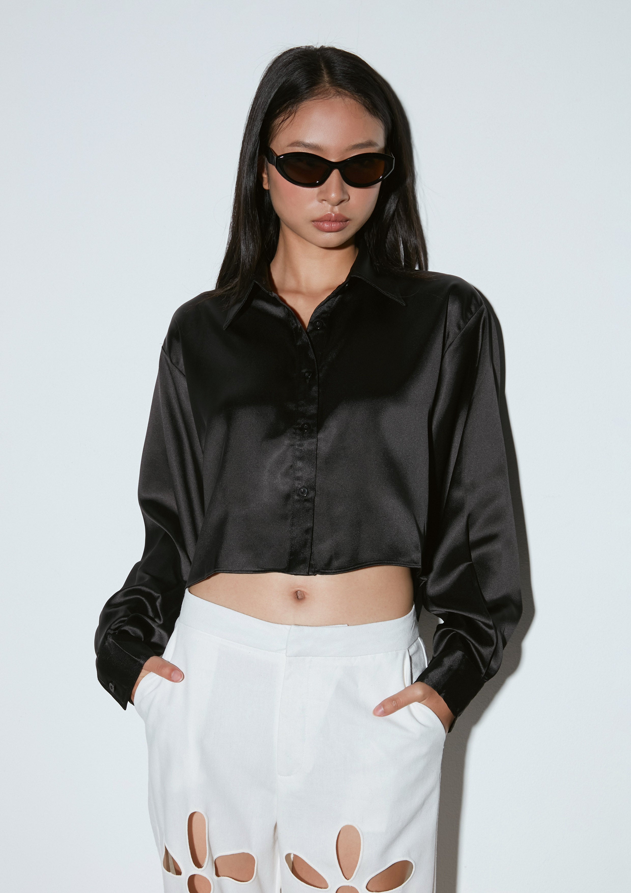 Luxe Cropped Satin Shirt