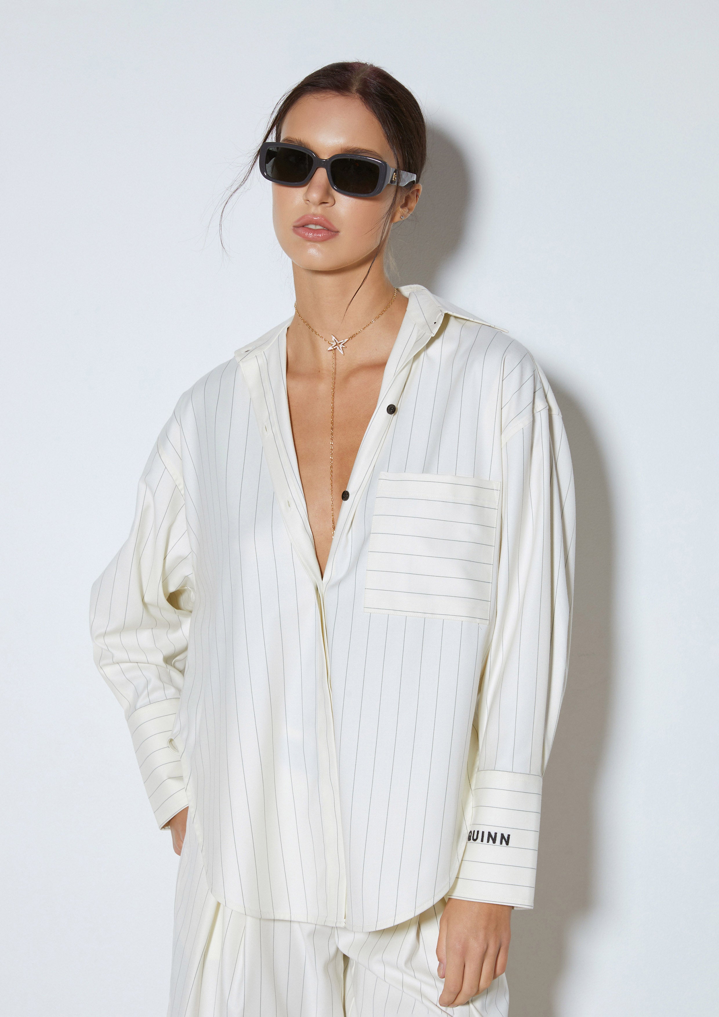 Pinstripe Relaxed-Fit Oversized Shirt