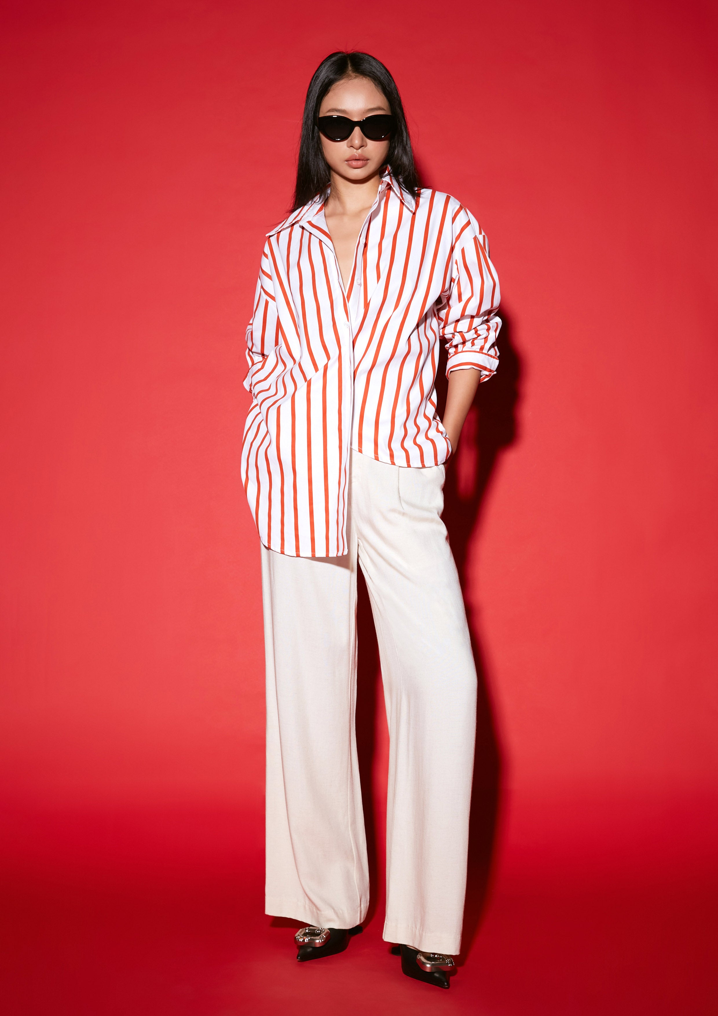 Pleated Wide-Leg Trousers