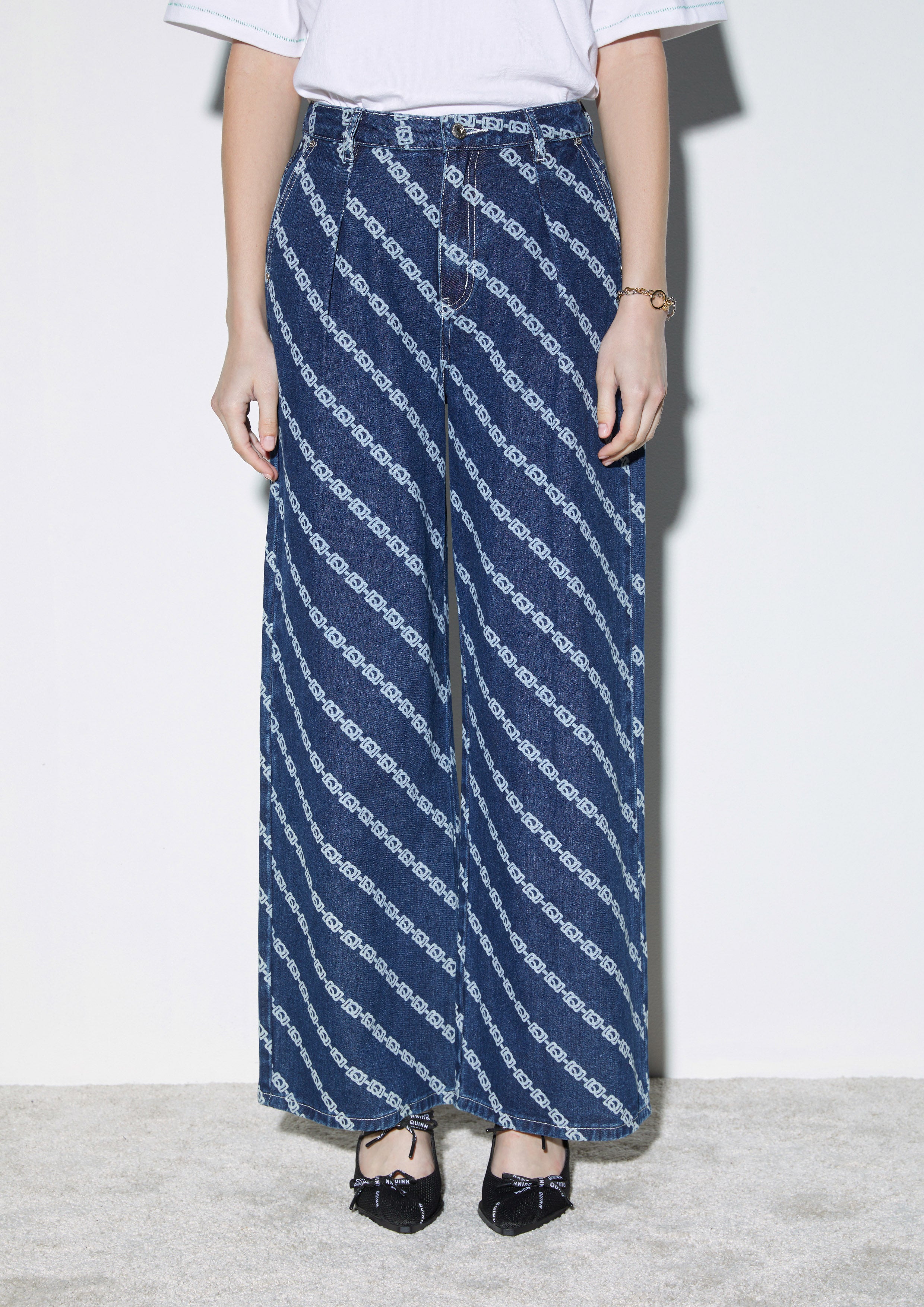 Quinn Chain Print Wide-Leg Jeans