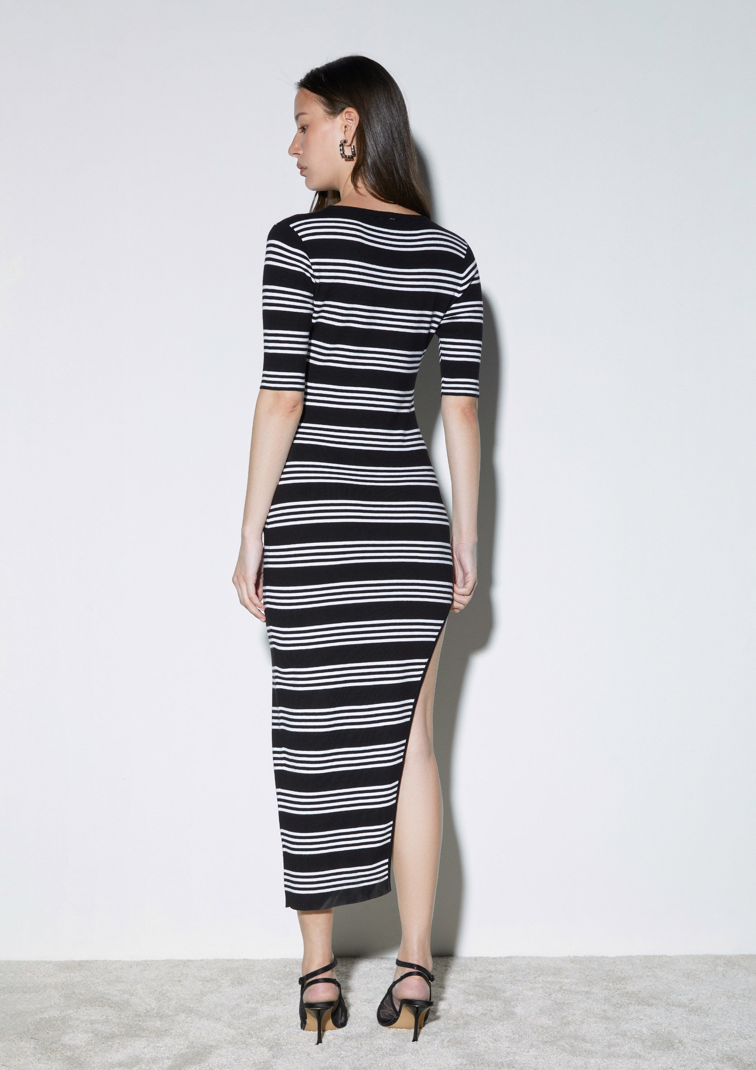 Striped Side-Slit Midi Sheath Dress