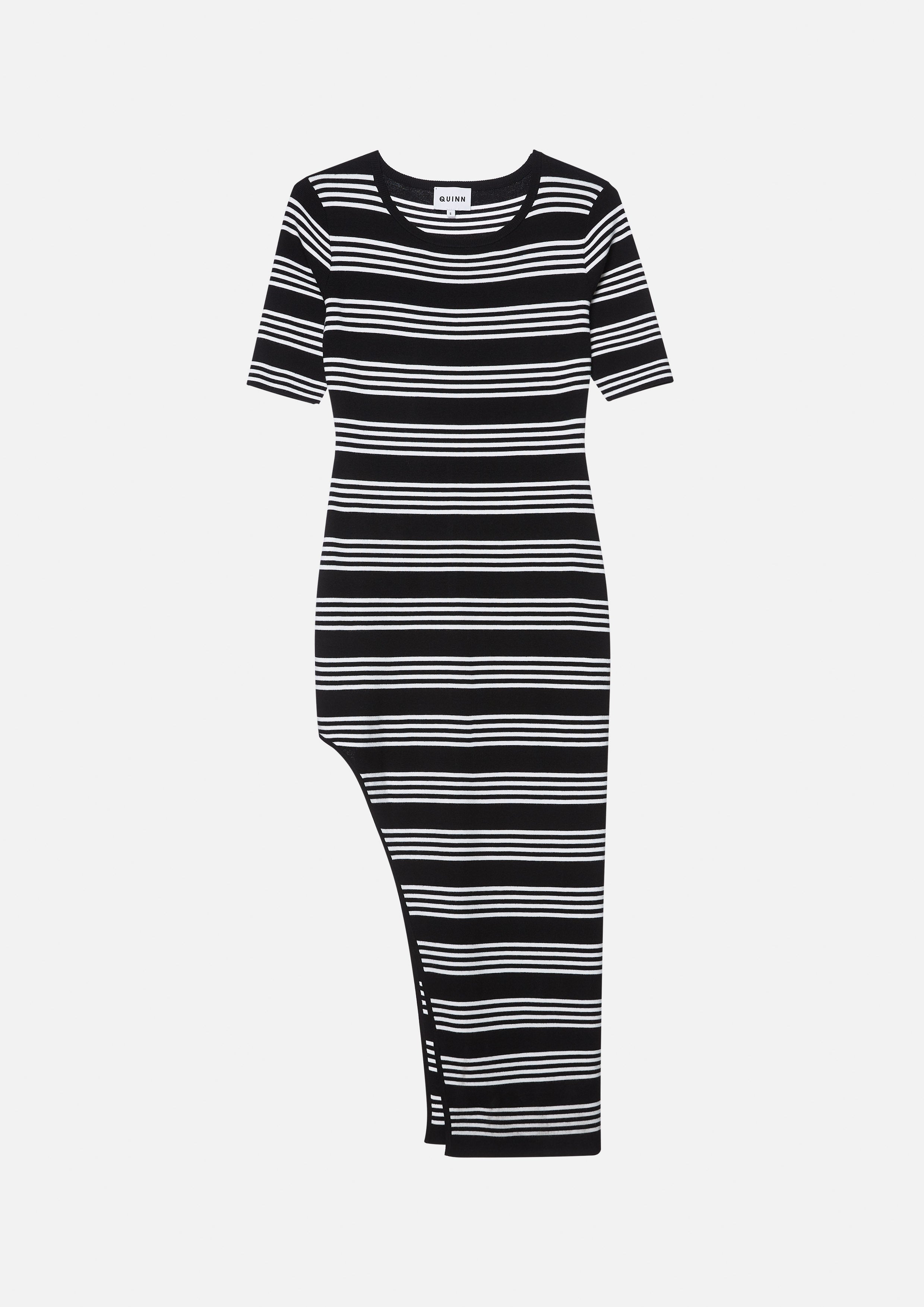 Striped Side-Slit Midi Sheath Dress