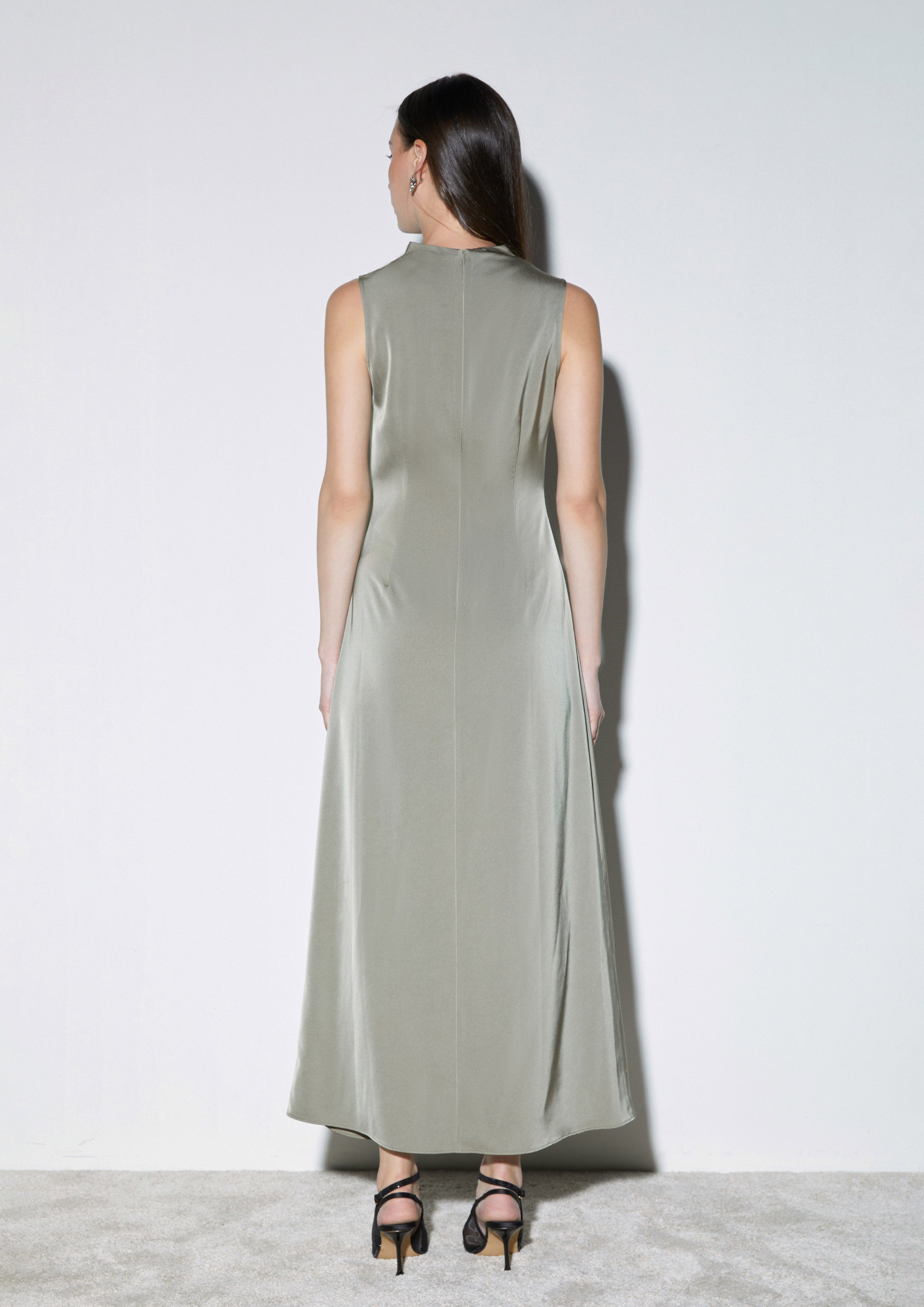 Asymmetric Draped Cowl Neck Maxi Dress