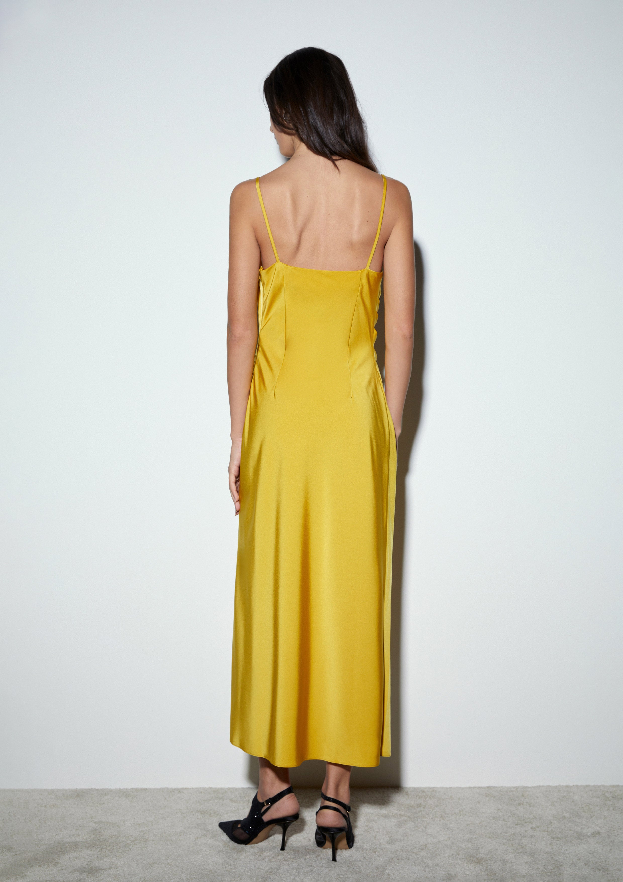 Draped Cowl Satin Midi Slip Dress