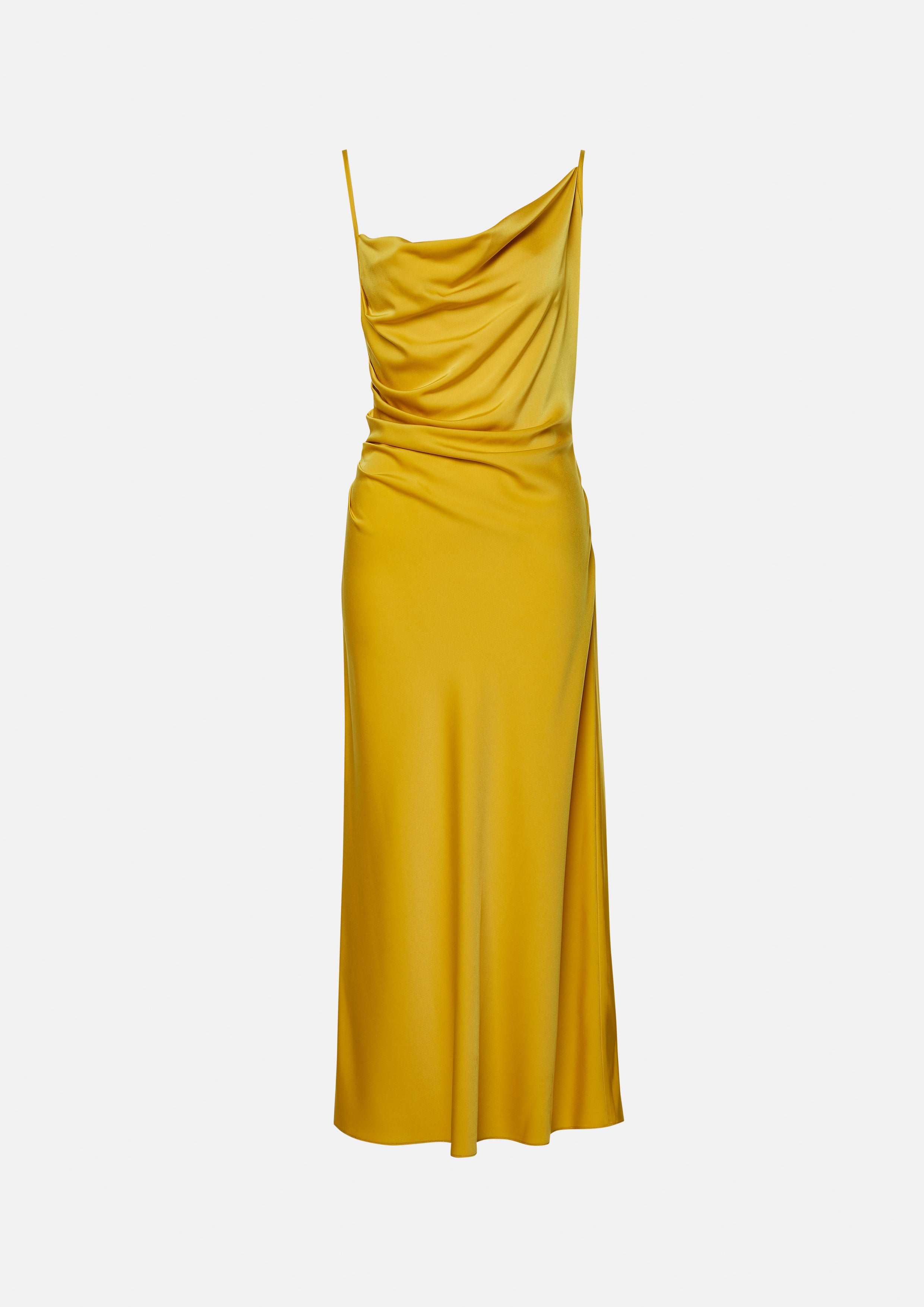 Draped Cowl Satin Midi Slip Dress