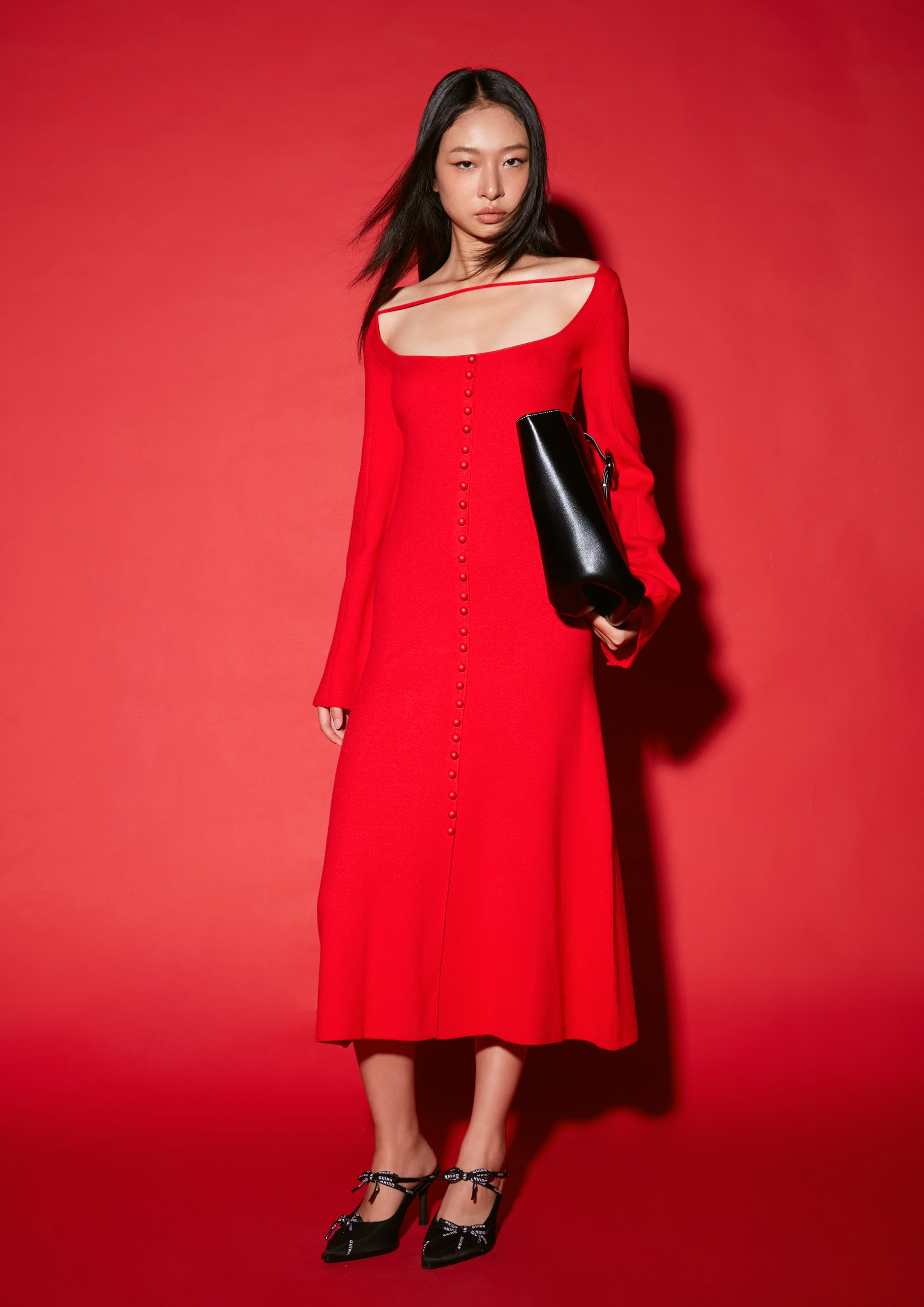 Wide Round Neck Long Sleeve Maxi Dress