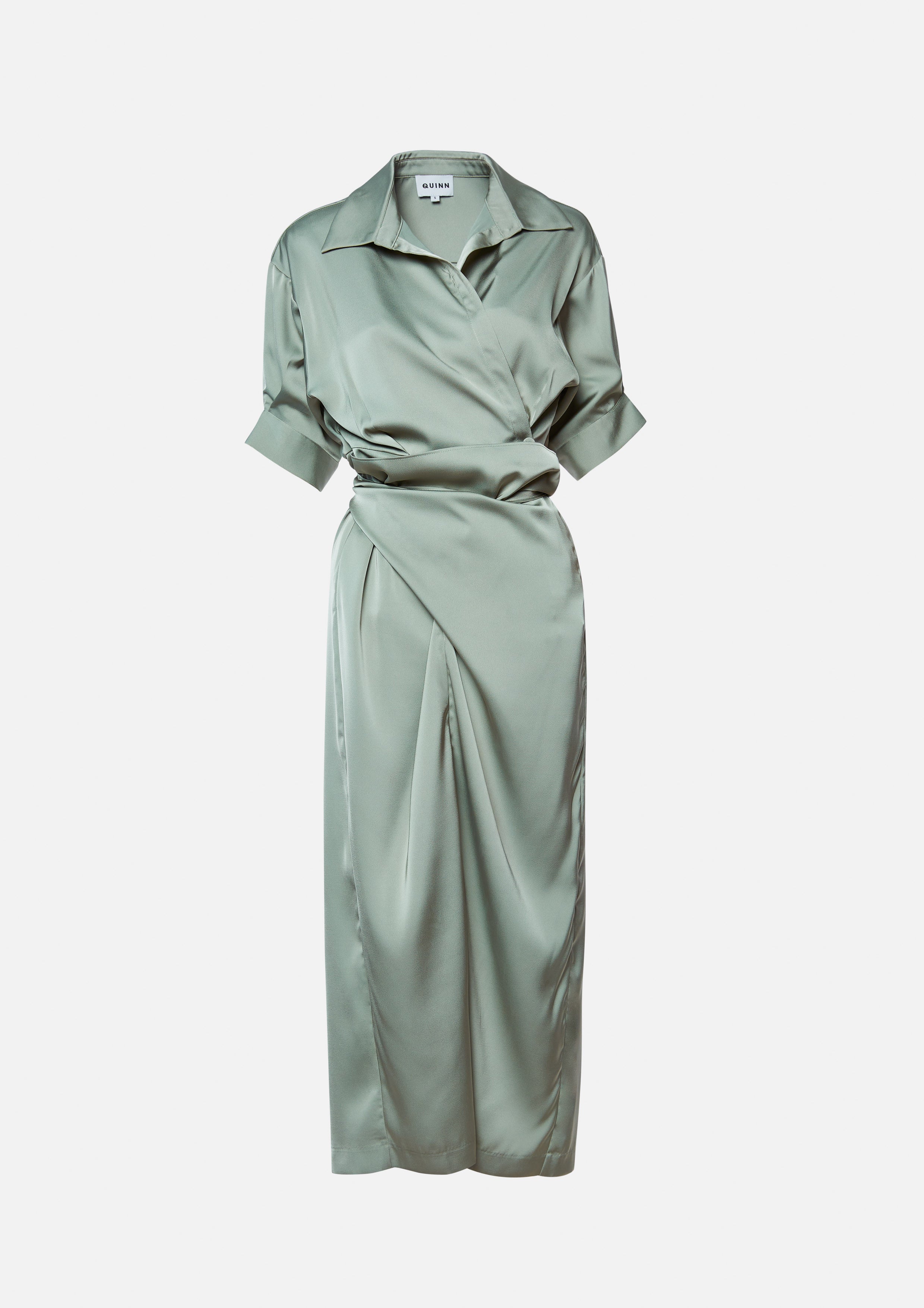 Short Sleeve Draped Maxi Shirt Dress