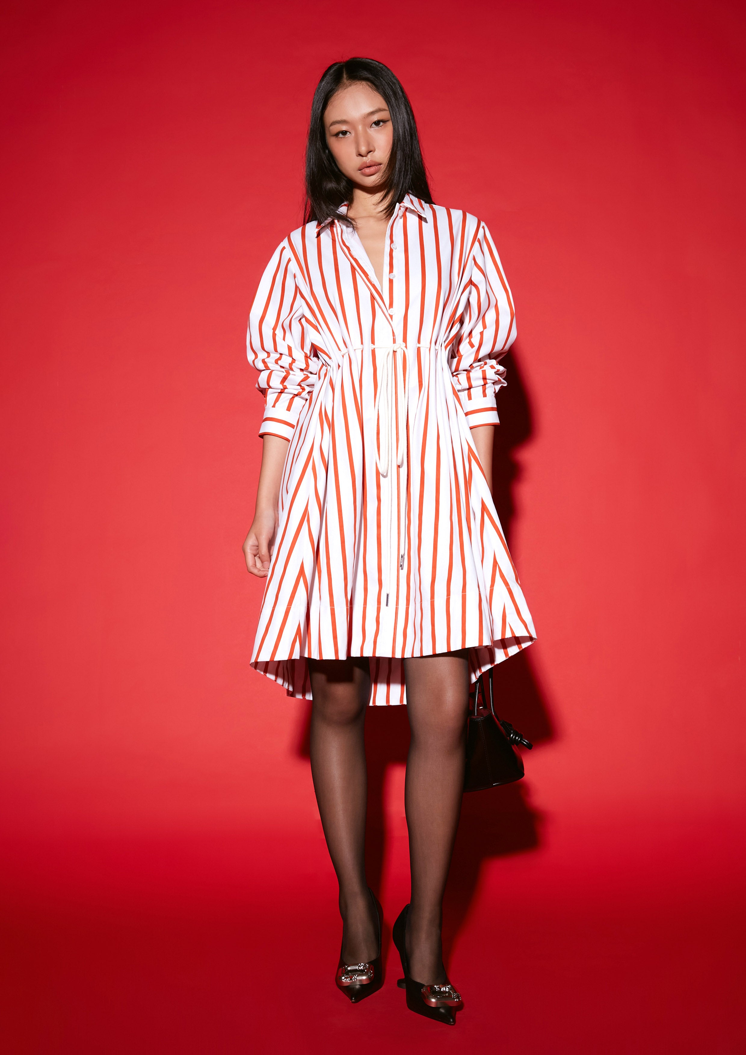 Oversized Stripe Long Sleeve Mini Shirt Dress