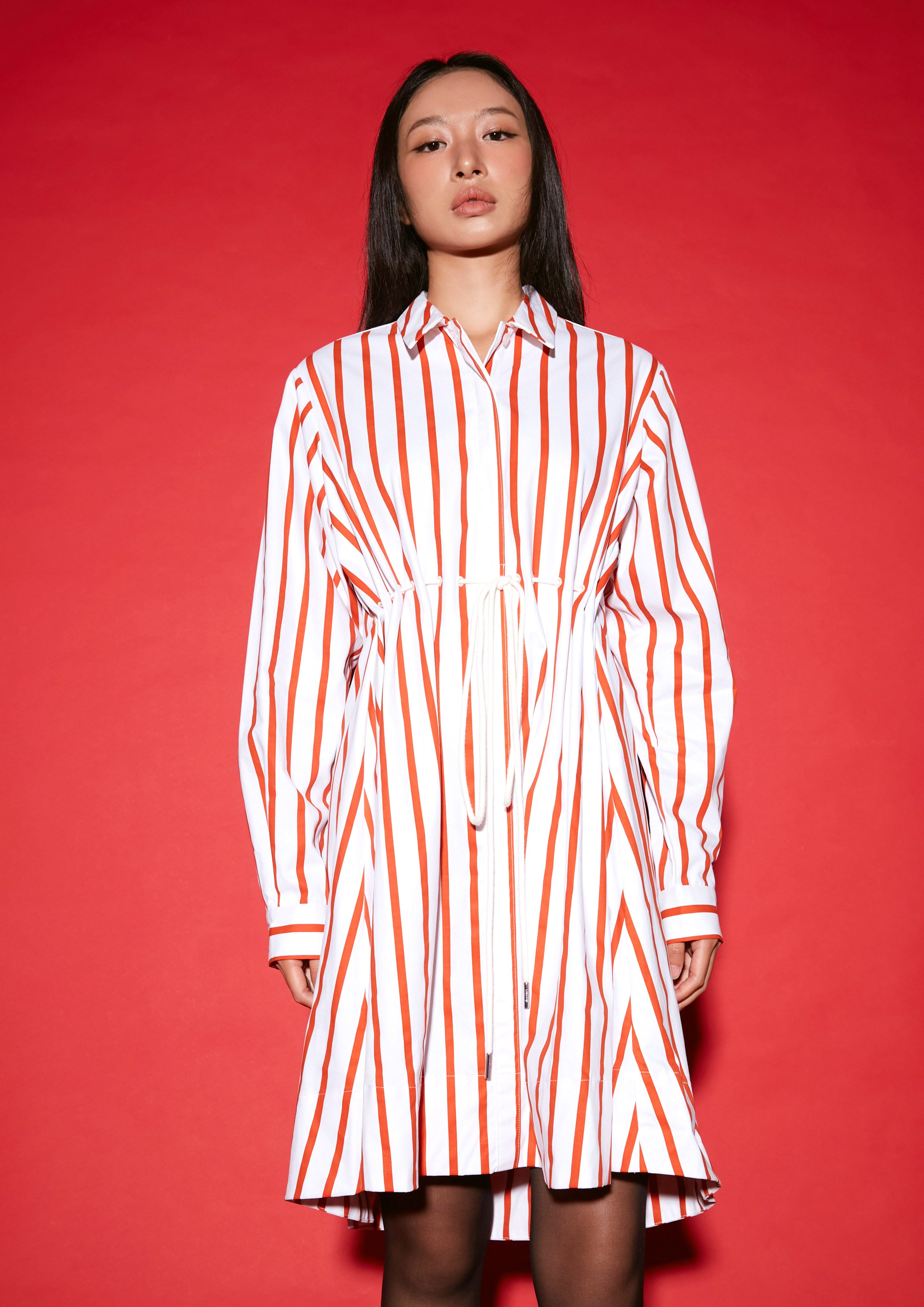 Oversized Stripe Long Sleeve Mini Shirt Dress