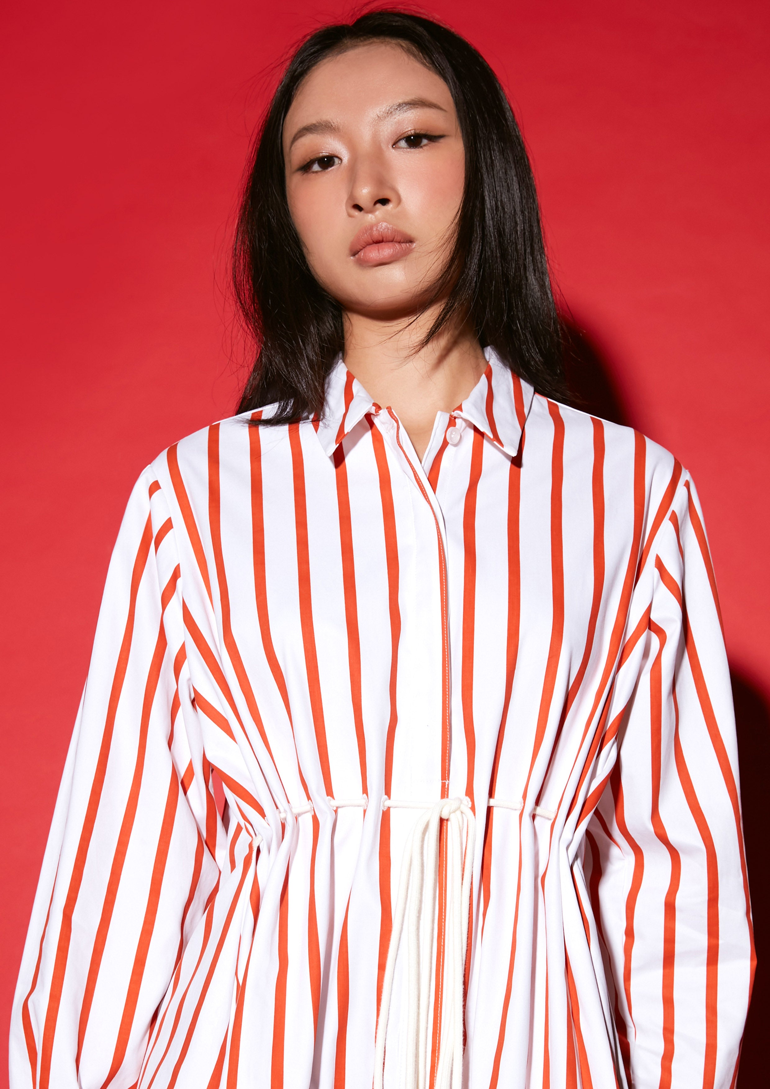 Oversized Stripe Long Sleeve Mini Shirt Dress