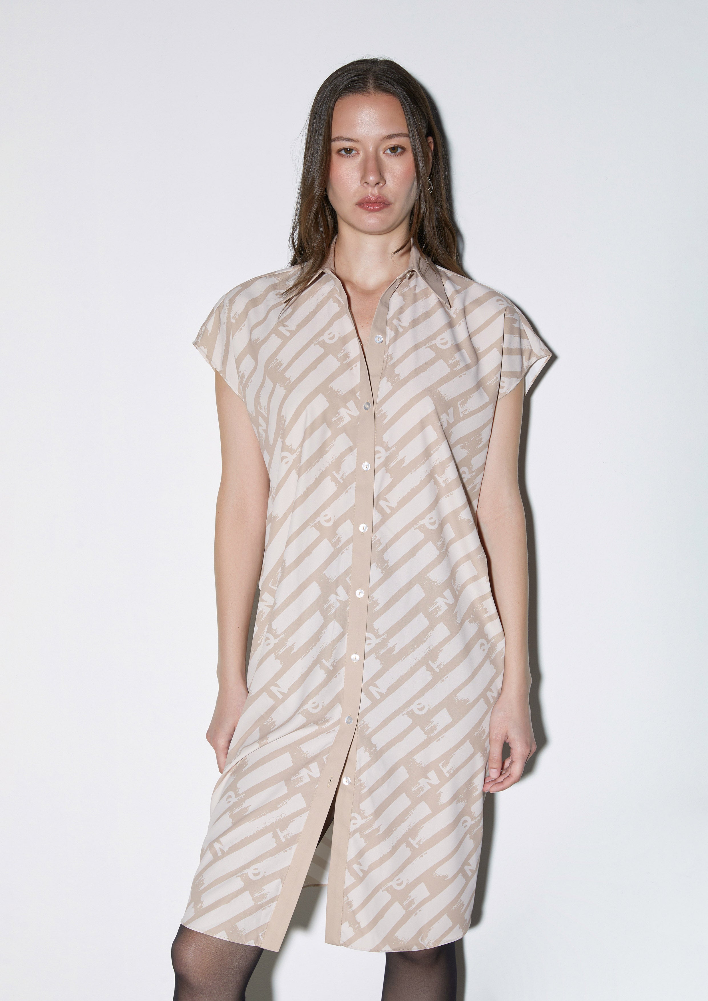 Geometric Quinn Brushstroke Print Draped Shirt Dress