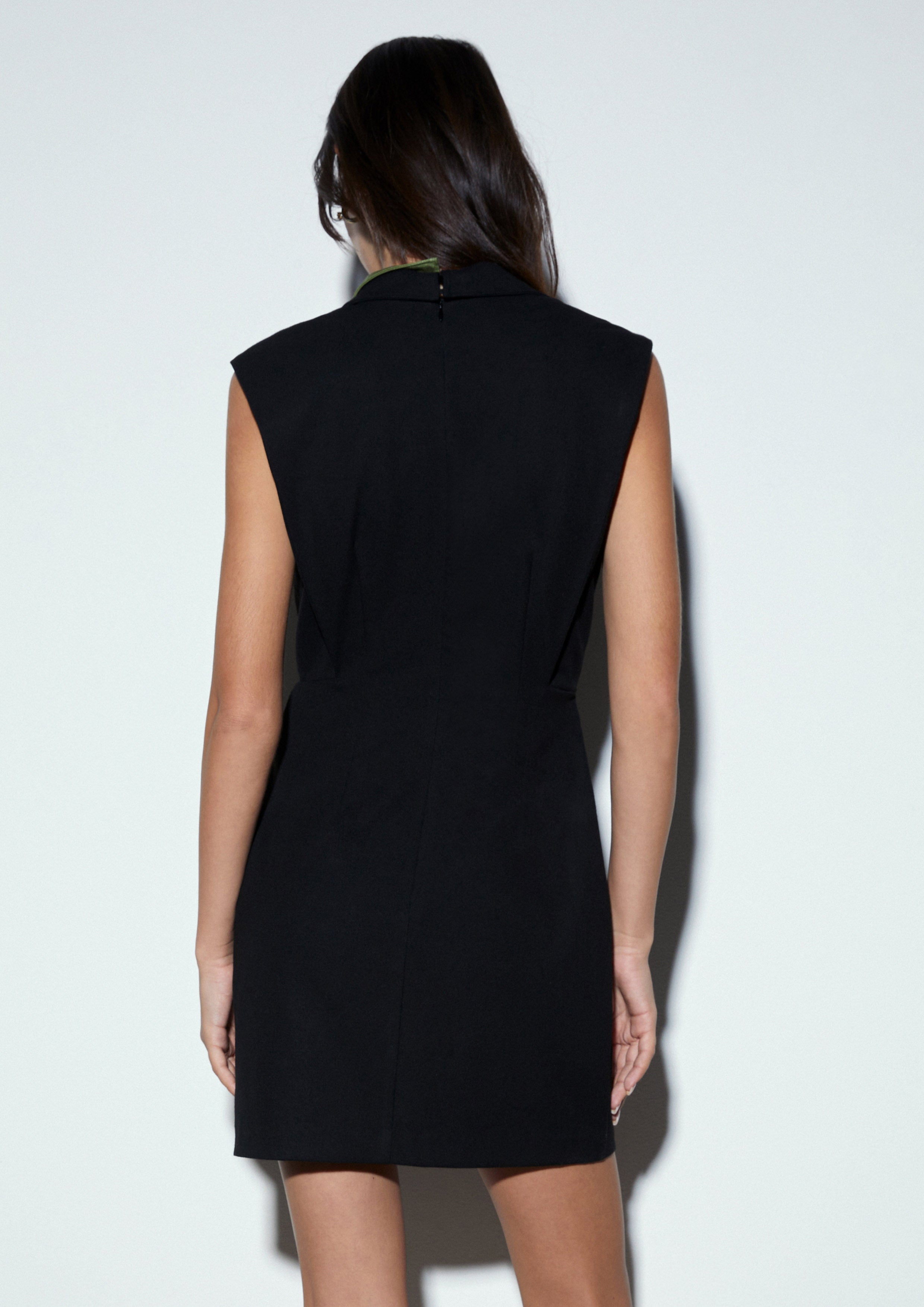 Asymmetric Plunging Neck Sleeveless Mini Dress