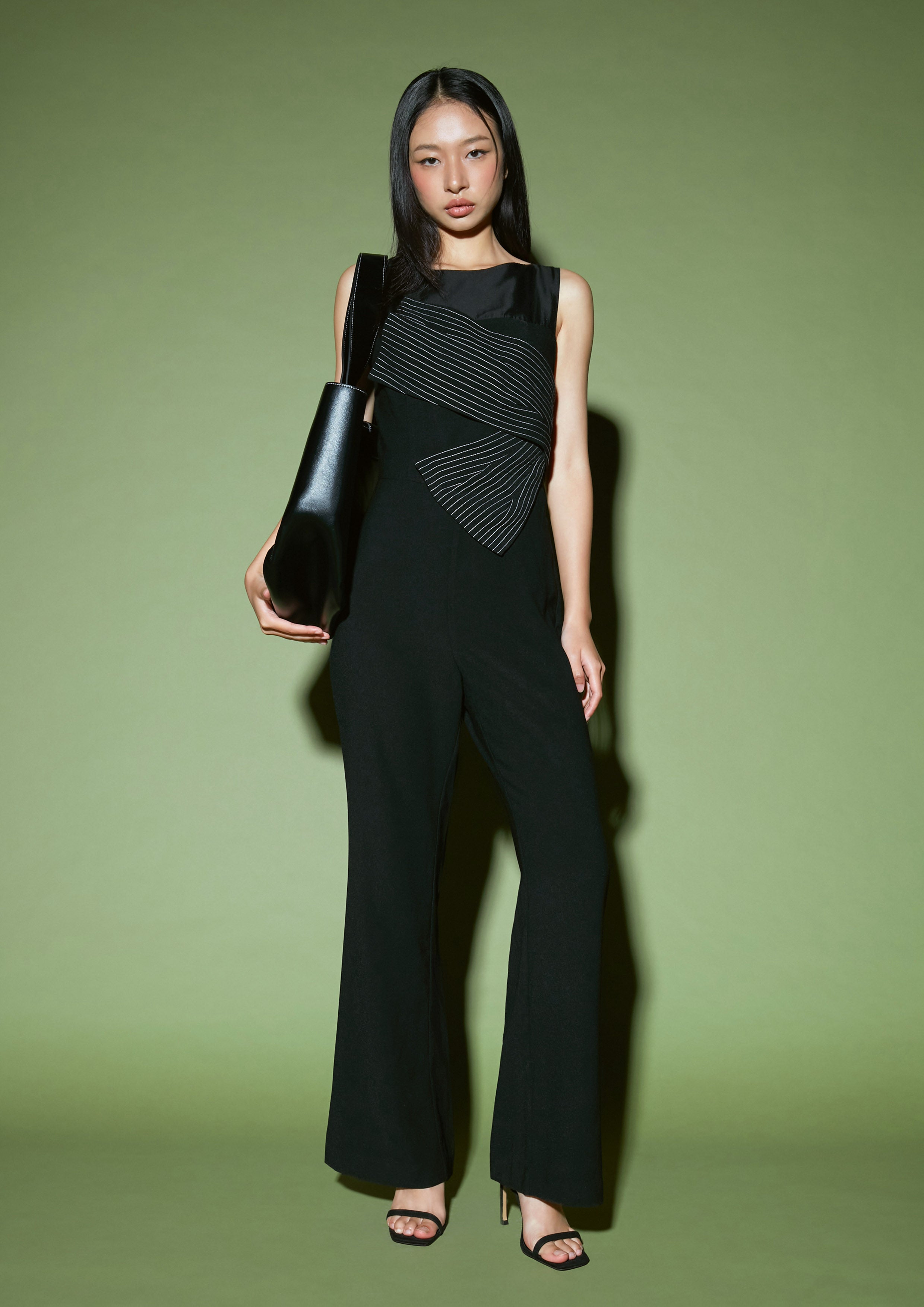 Pleated Bow Wide-Leg Jumpsuit